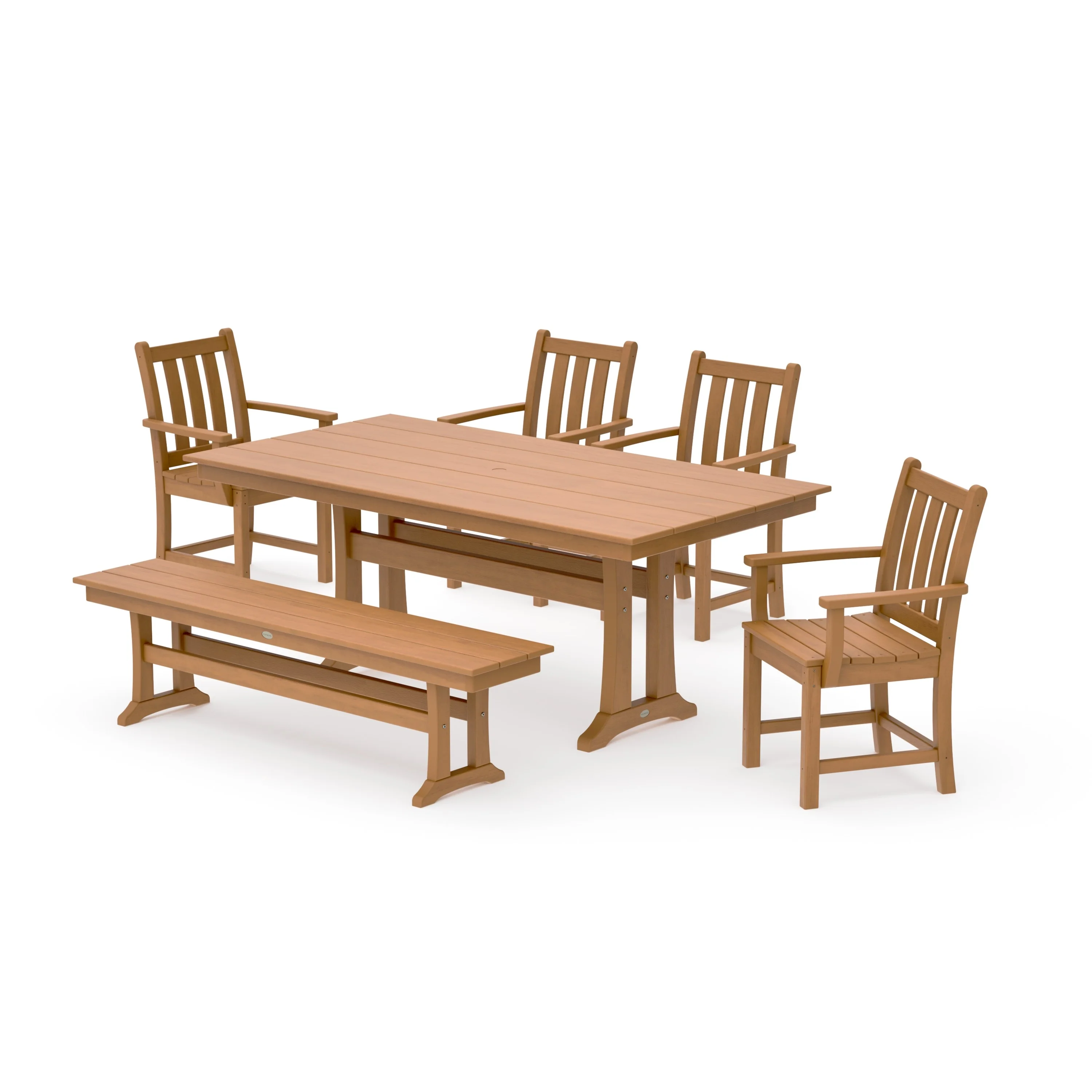 Traditional Garden Arm Chair 6-Piece Farmhouse Dining Set with Trestle Legs and Bench - Image 13
