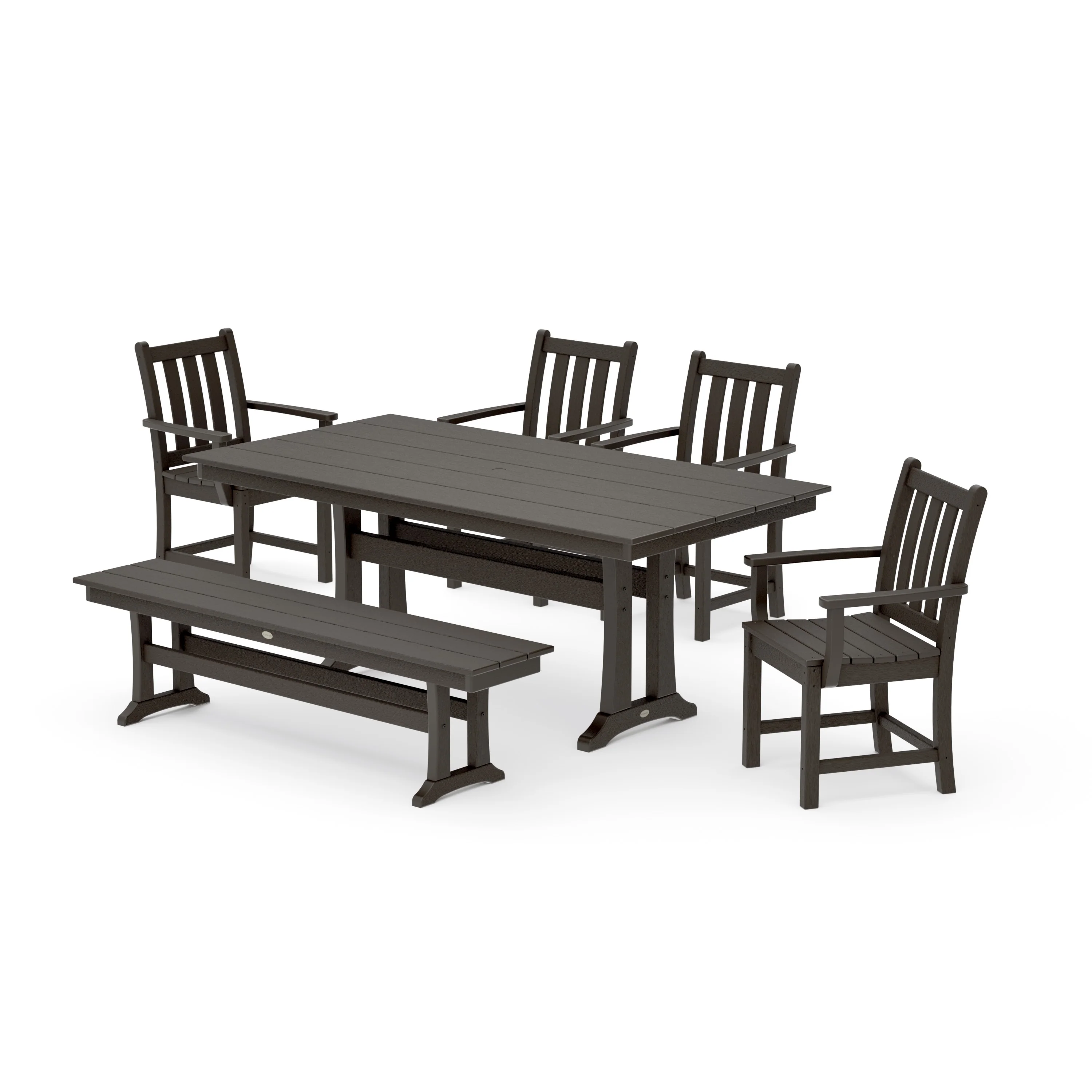 Traditional Garden Arm Chair 6-Piece Farmhouse Dining Set with Trestle Legs and Bench - Image 14