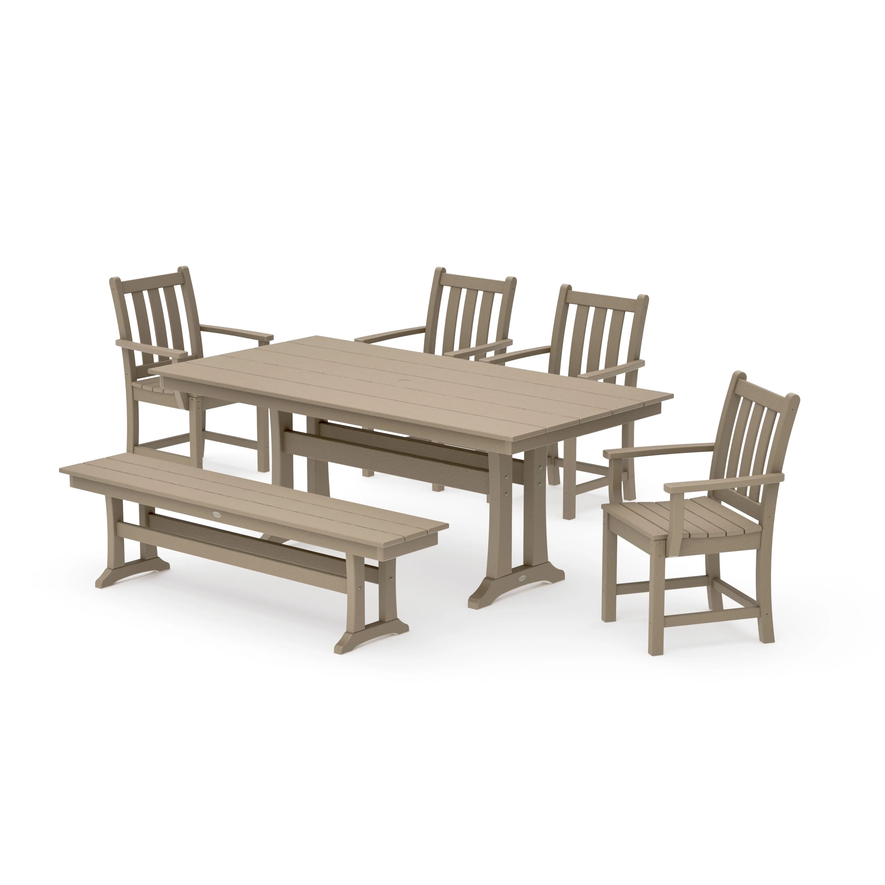 Traditional Garden Arm Chair 6-Piece Farmhouse Dining Set with Trestle Legs and Bench - Image 15
