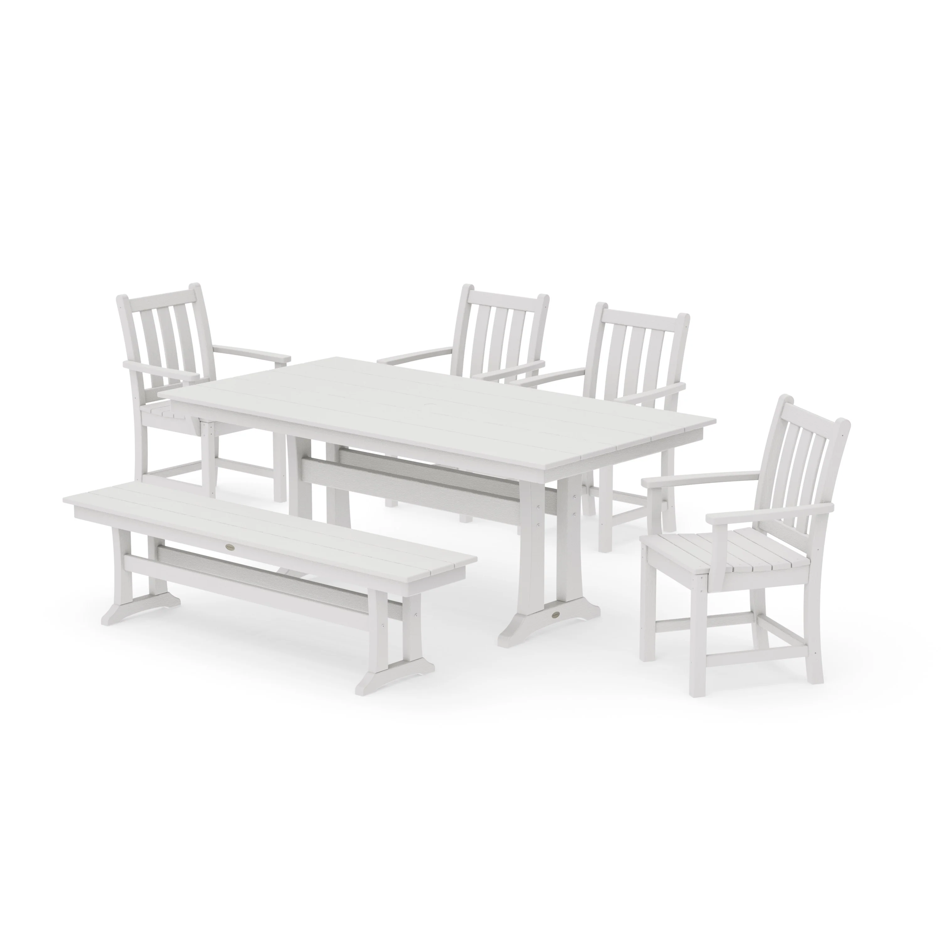 Traditional Garden Arm Chair 6-Piece Farmhouse Dining Set with Trestle Legs and Bench - Image 16