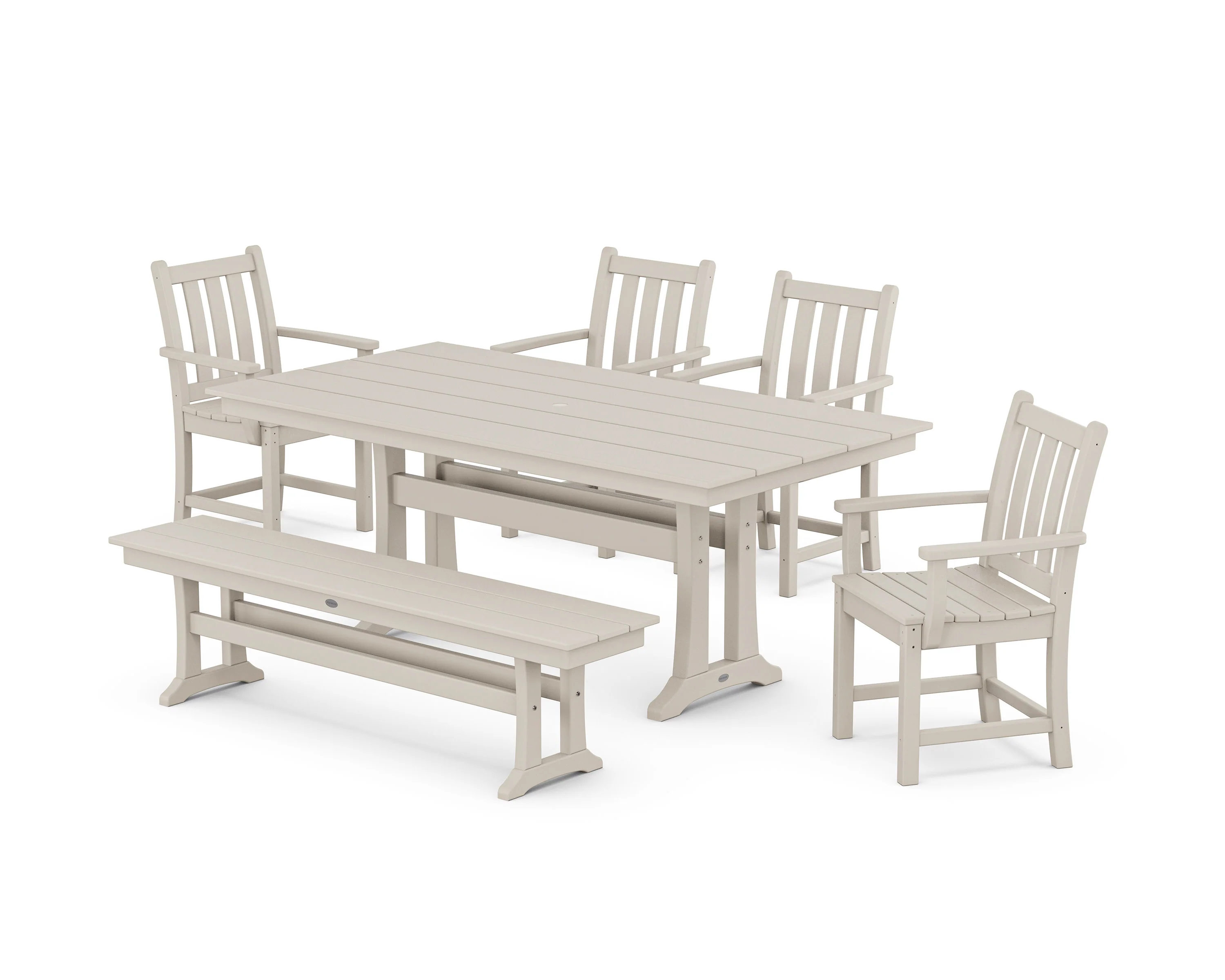 Traditional Garden Arm Chair 6-Piece Farmhouse Dining Set with Trestle Legs and Bench - Image 5
