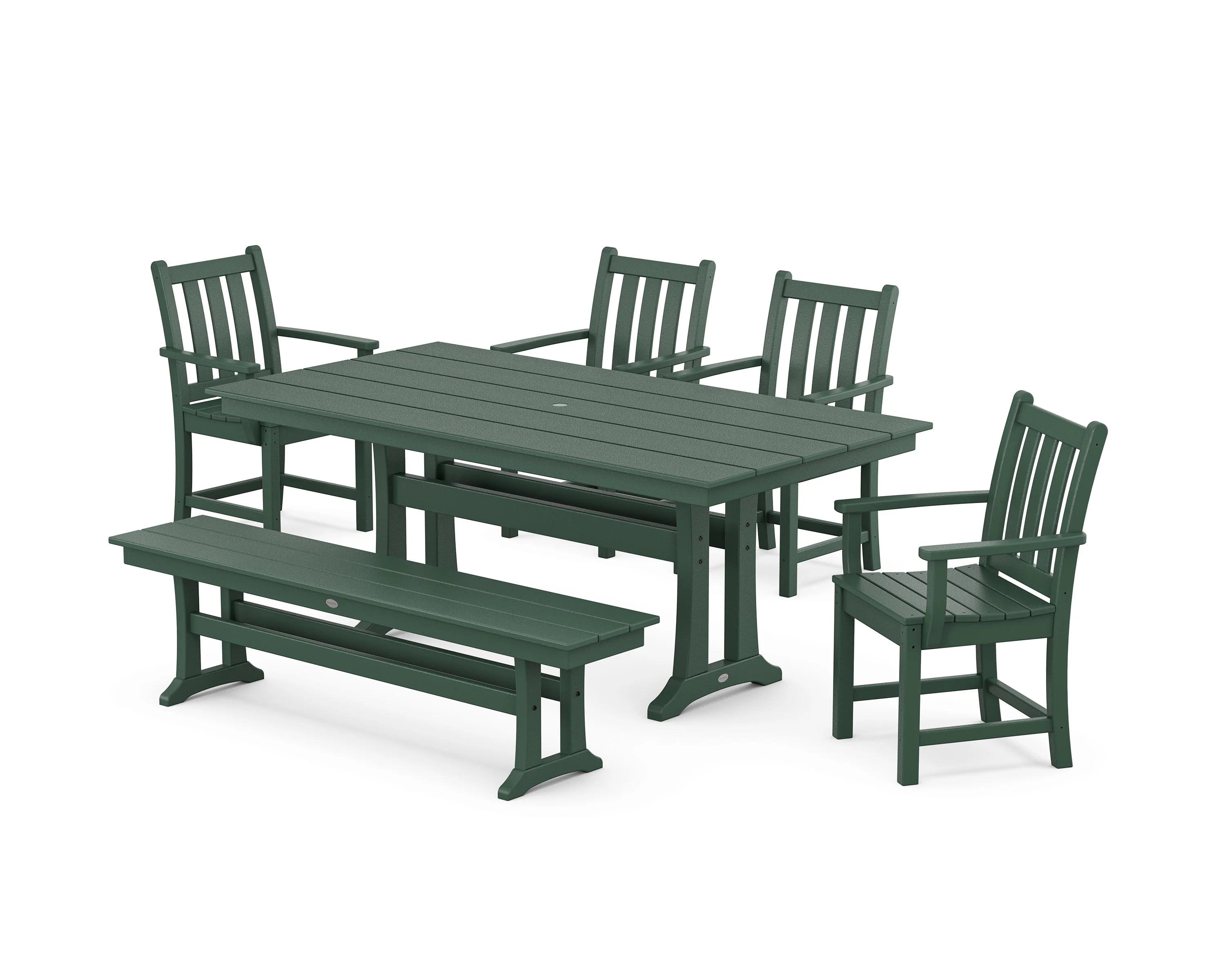 Traditional Garden Arm Chair 6-Piece Farmhouse Dining Set with Trestle Legs and Bench - Image 6