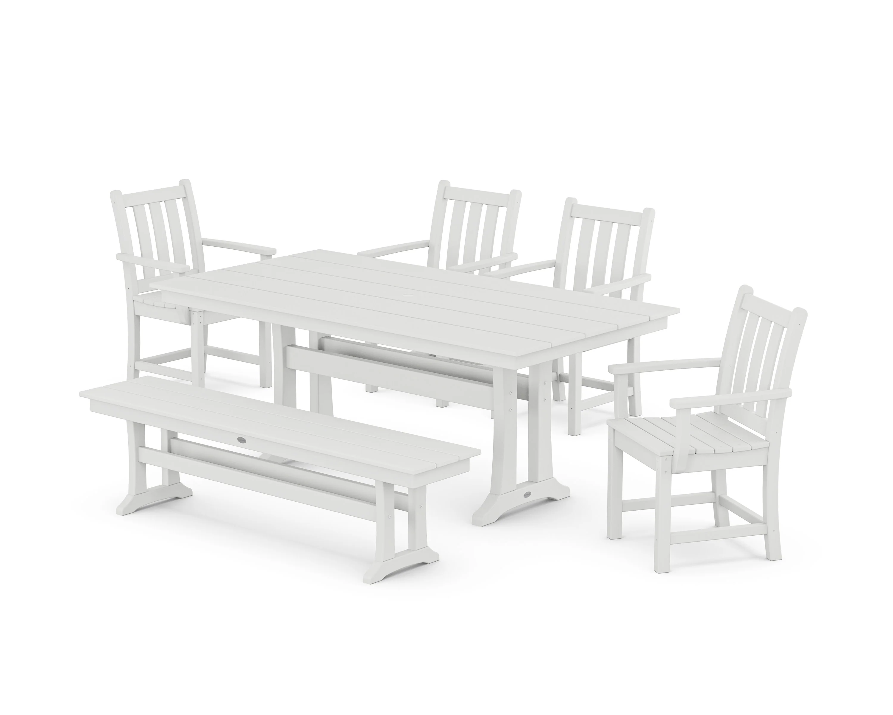 Traditional Garden Arm Chair 6-Piece Farmhouse Dining Set with Trestle Legs and Bench - Image 8
