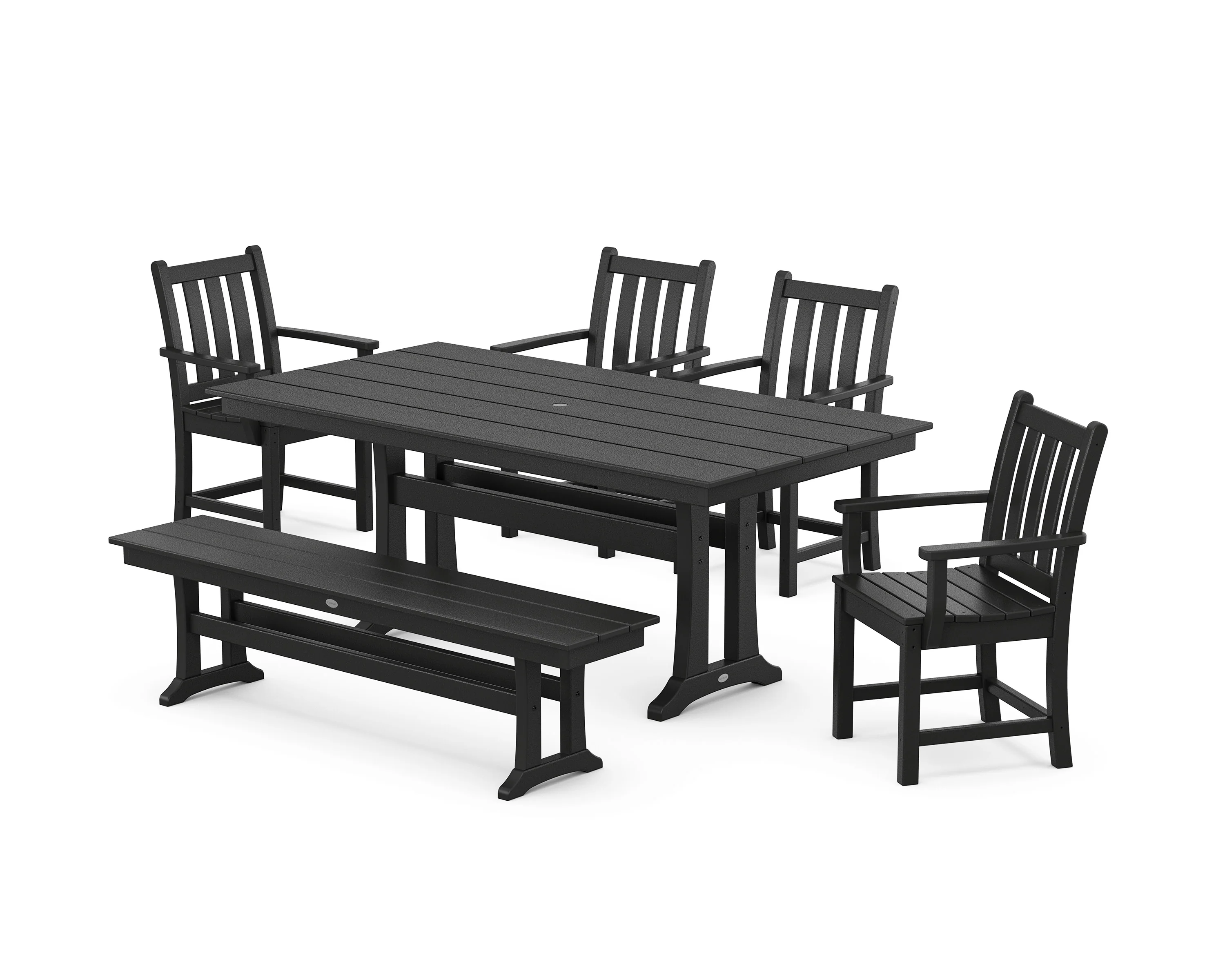 Traditional Garden Arm Chair 6-Piece Farmhouse Dining Set with Trestle Legs and Bench - Image 9