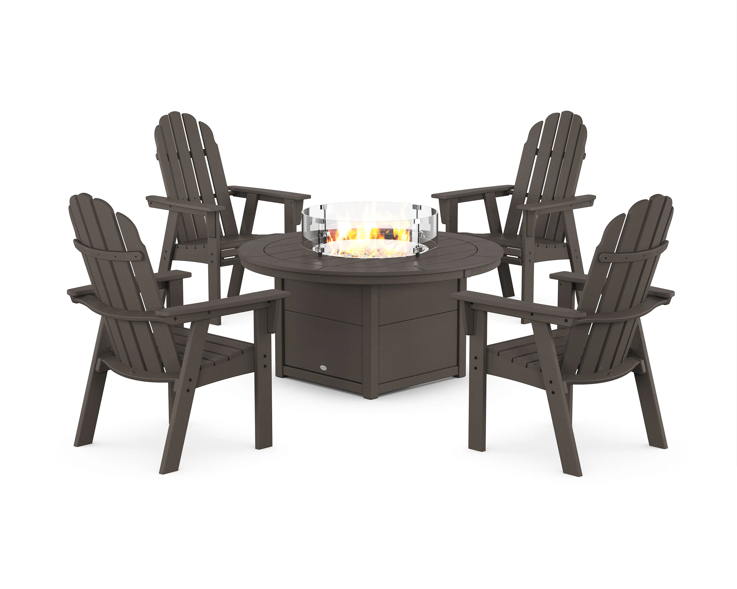 Vineyard 4-Piece Curveback Upright Adirondack Conversation Set with Fire Pit Table - Image 4