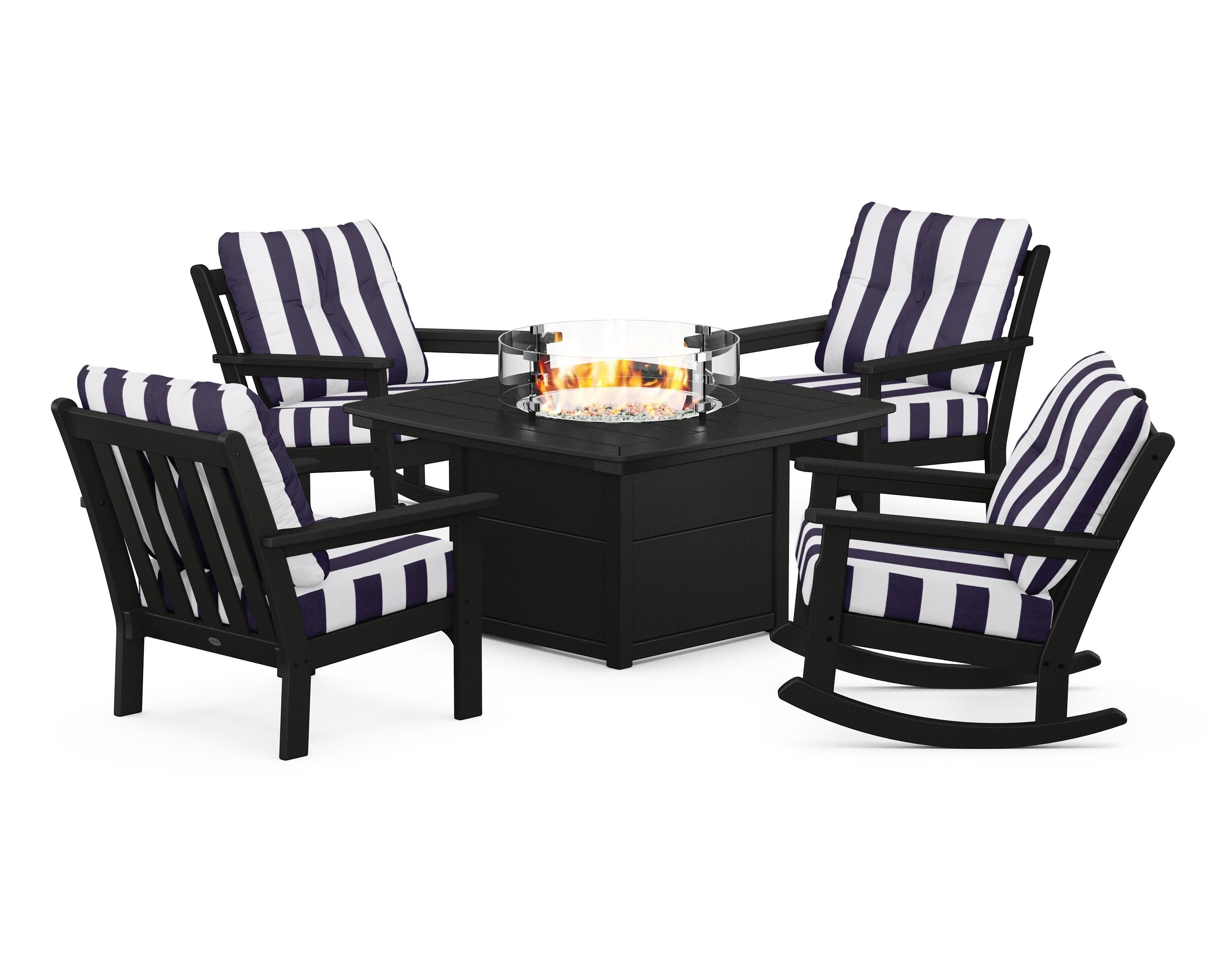 Vineyard 5-Piece Deep Seating Rocking Chair Conversation Set with Fire Pit Table - Image 11