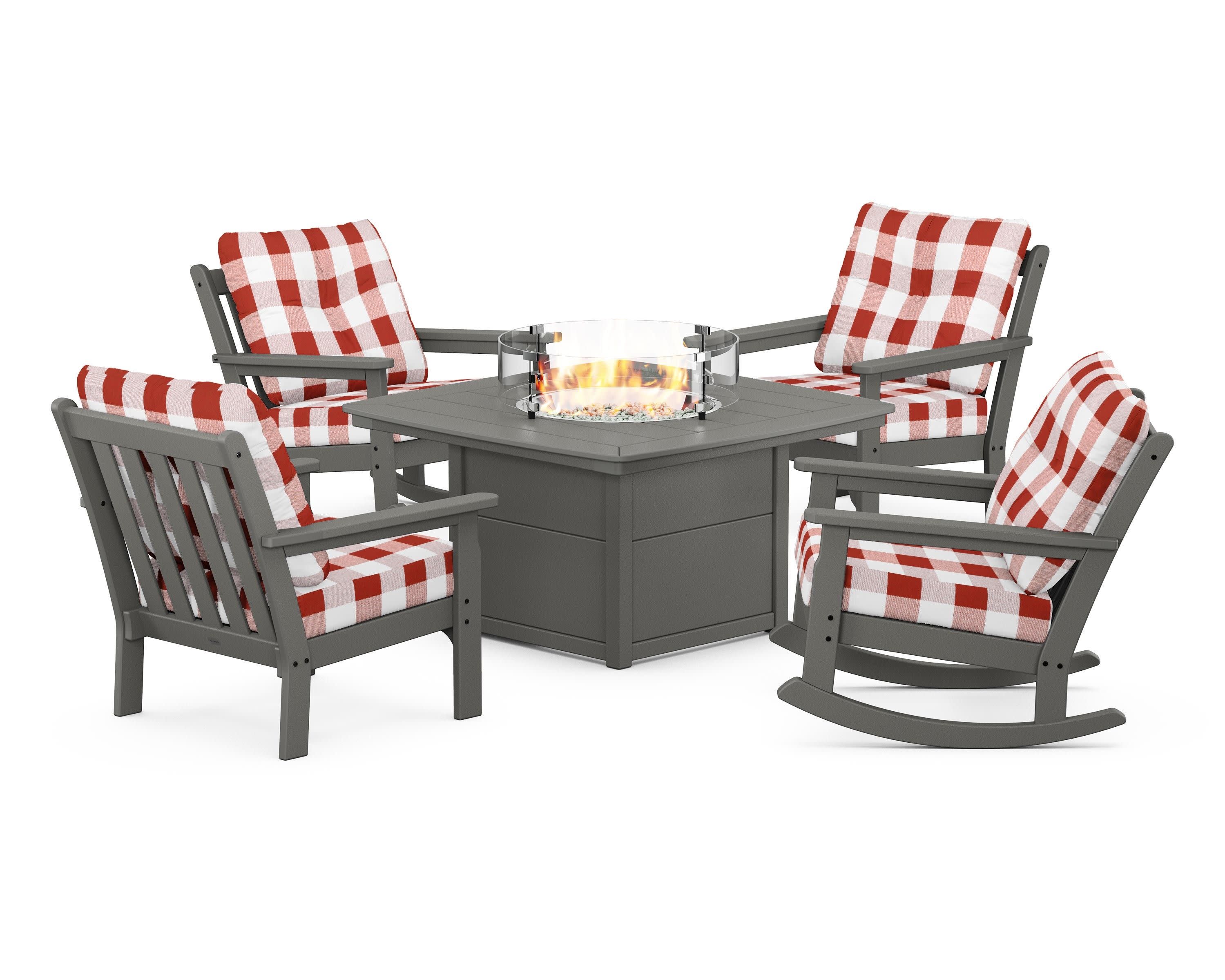 Vineyard 5-Piece Deep Seating Rocking Chair Conversation Set with Fire Pit Table - Image 125