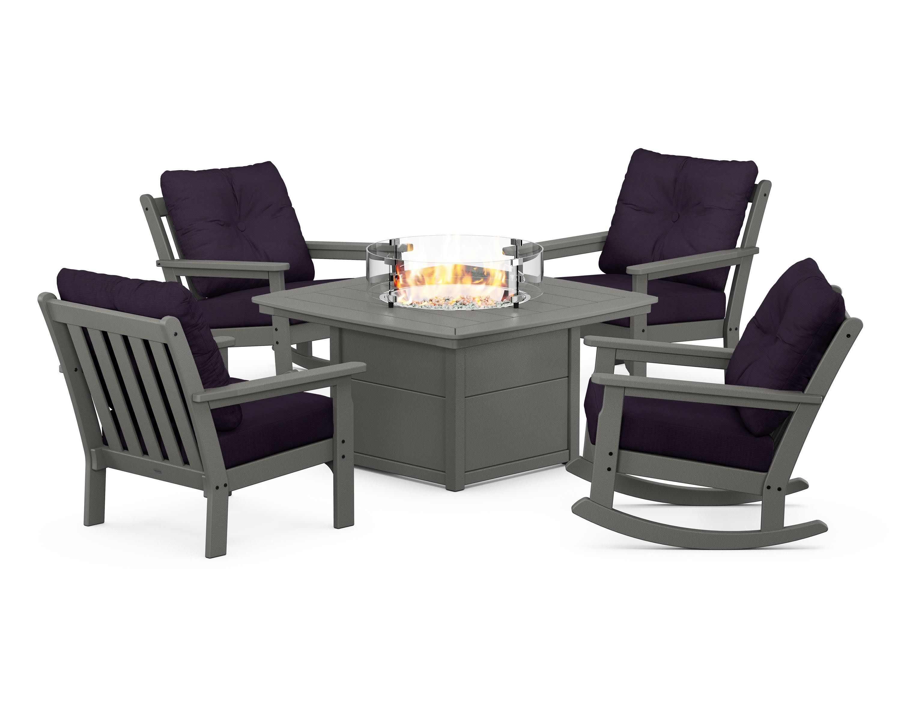 Vineyard 5-Piece Deep Seating Rocking Chair Conversation Set with Fire Pit Table - Image 133