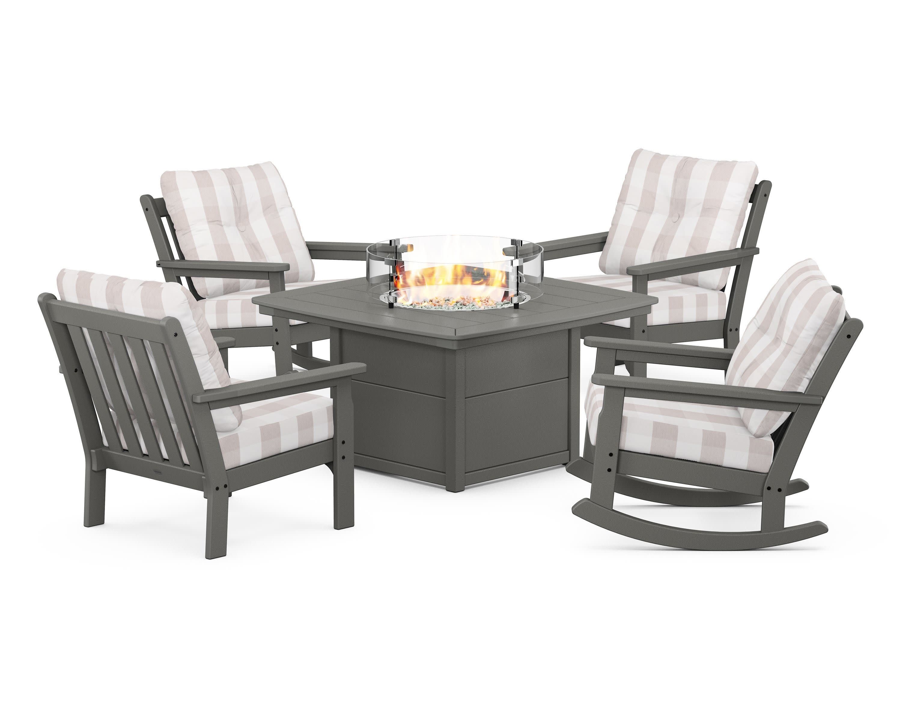 Vineyard 5-Piece Deep Seating Rocking Chair Conversation Set with Fire Pit Table - Image 206