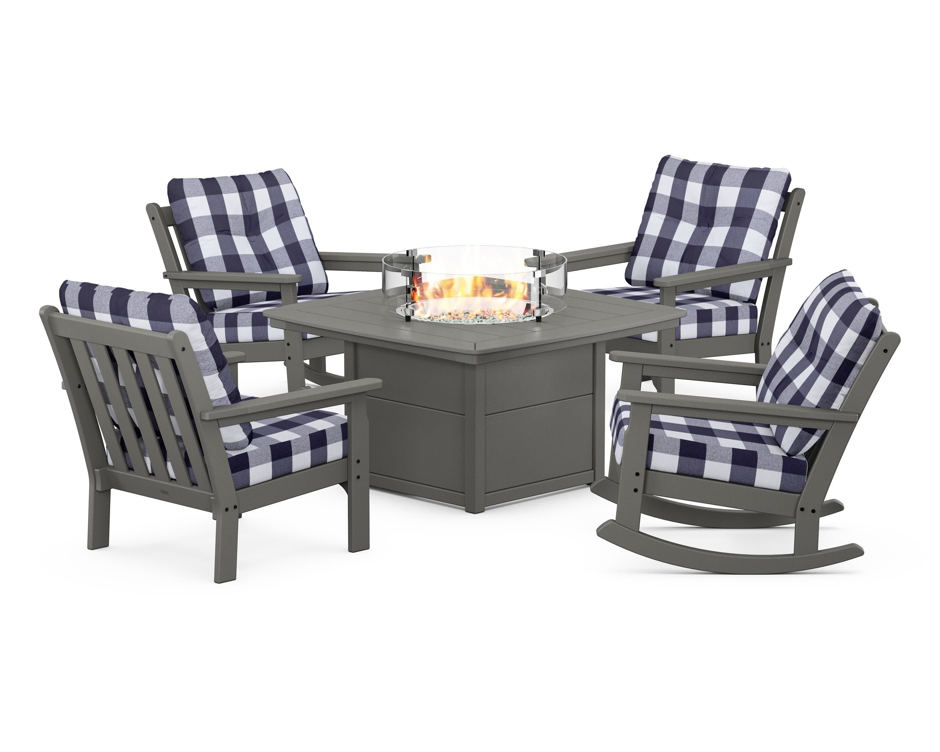 Vineyard 5-Piece Deep Seating Rocking Chair Conversation Set with Fire Pit Table - Image 209