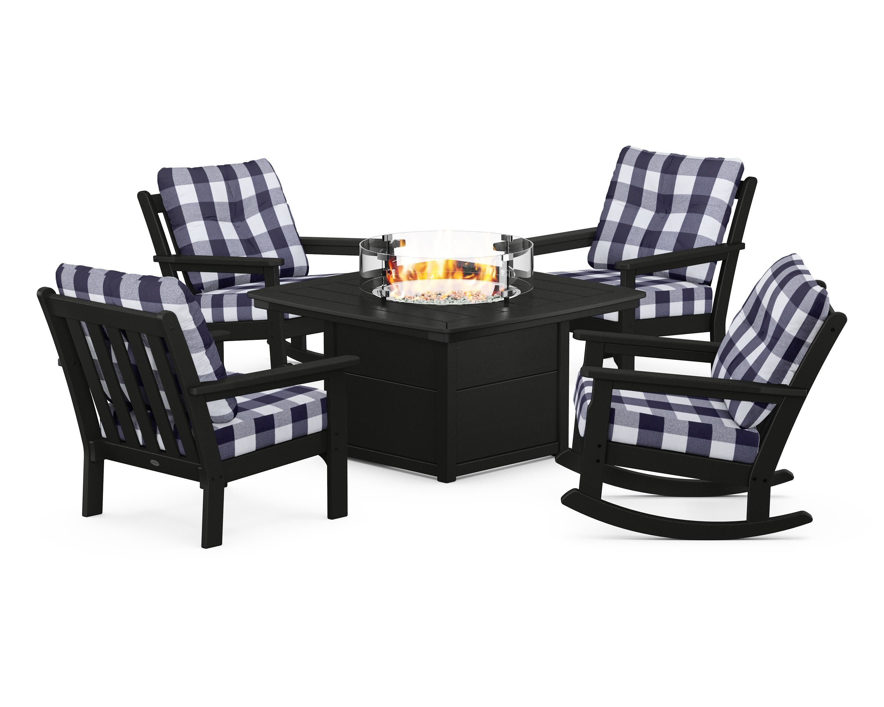 Vineyard 5-Piece Deep Seating Rocking Chair Conversation Set with Fire Pit Table - Image 35