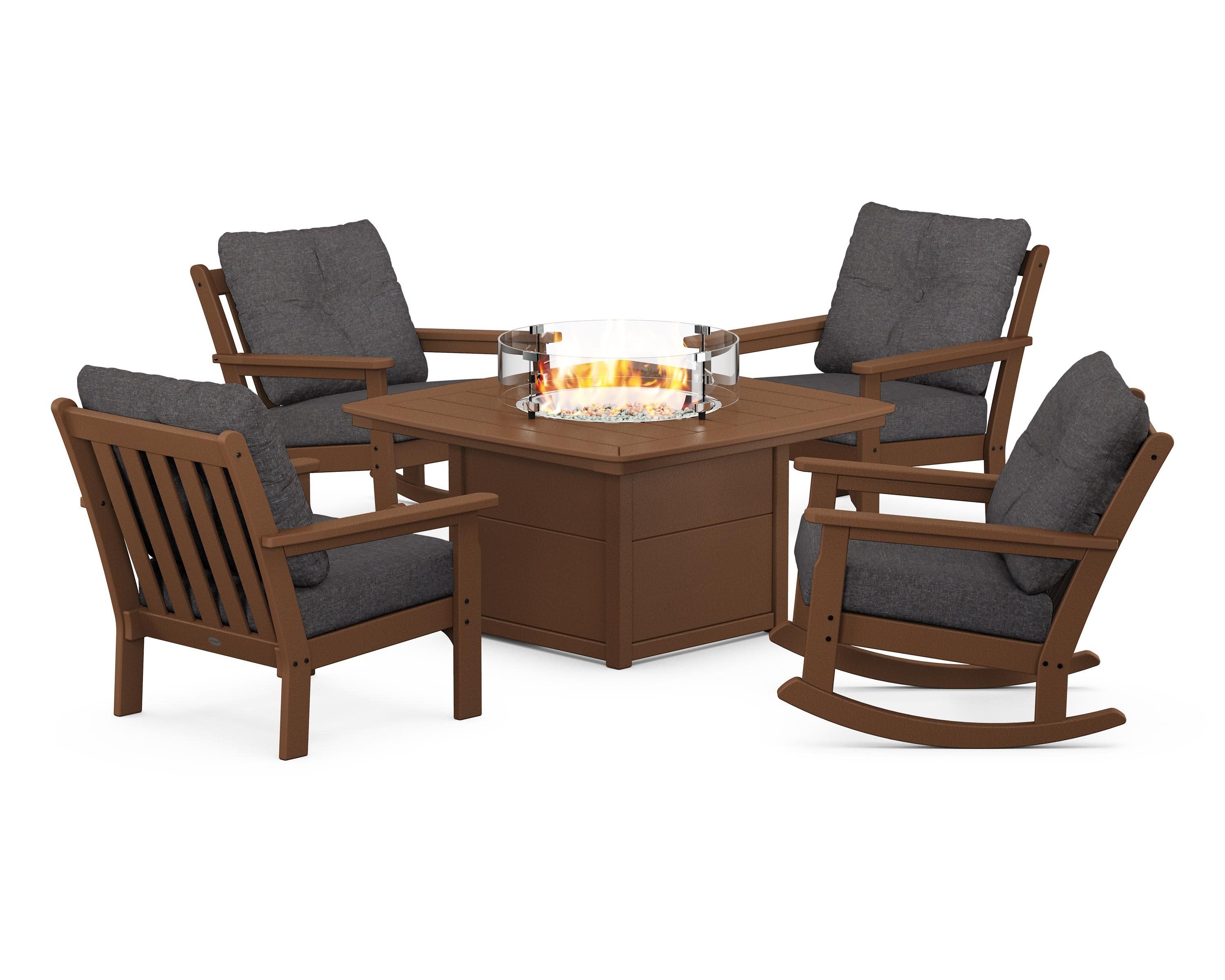 Vineyard 5-Piece Deep Seating Rocking Chair Conversation Set with Fire Pit Table - Image 49