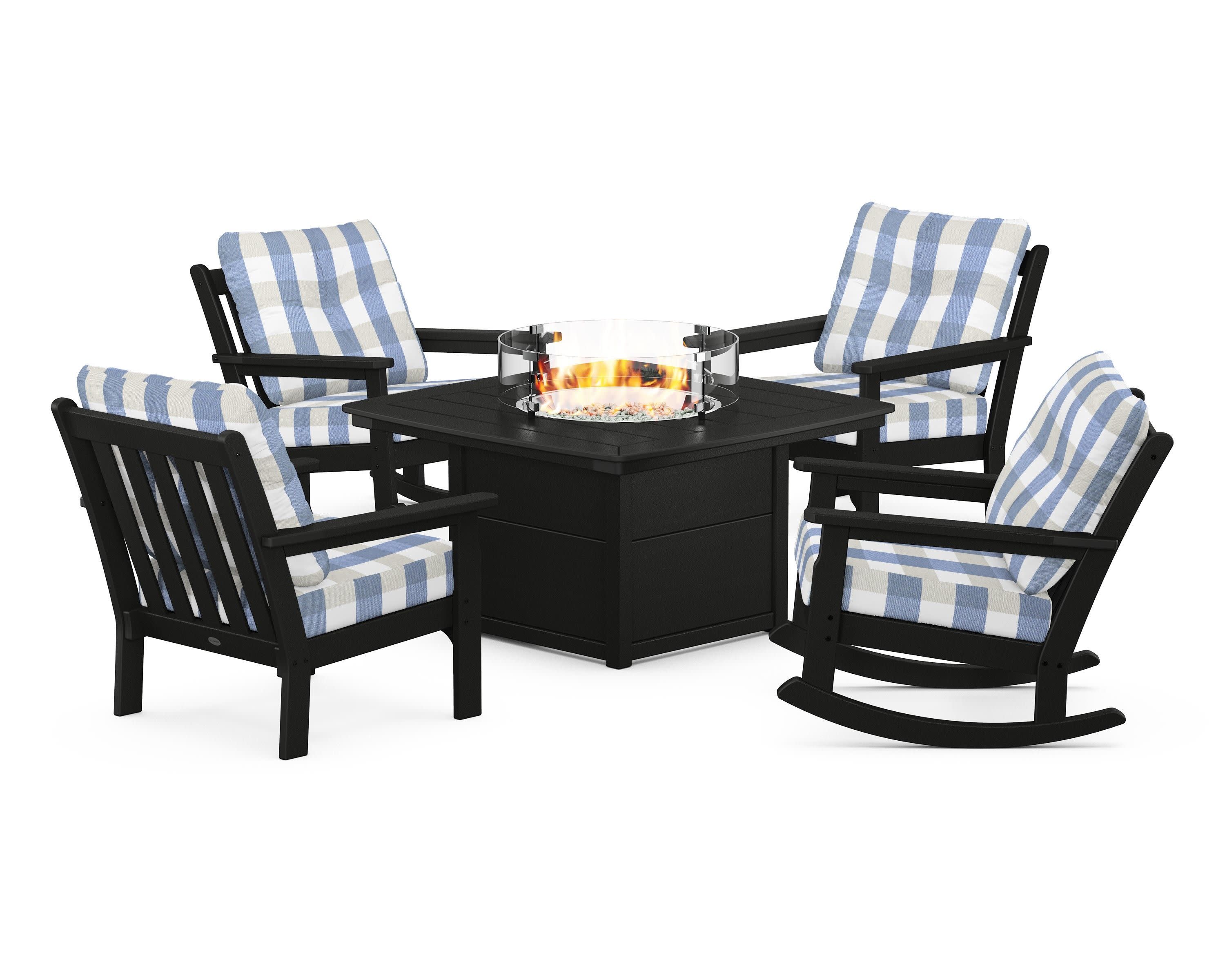 Vineyard 5-Piece Deep Seating Rocking Chair Conversation Set with Fire Pit Table - Image 7