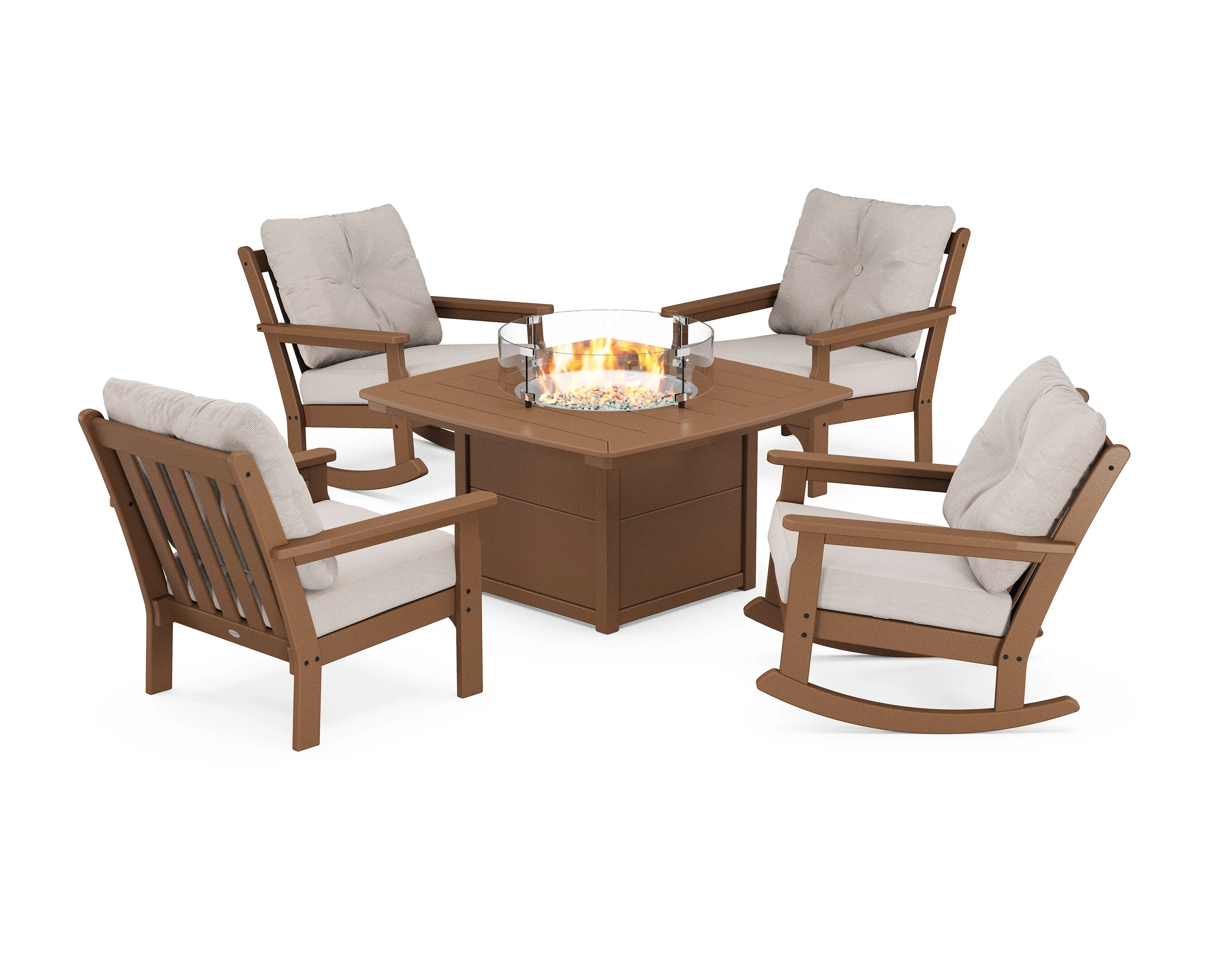 Vineyard 5-Piece Deep Seating Rocking Chair Conversation Set with Fire Pit Table - Image 8