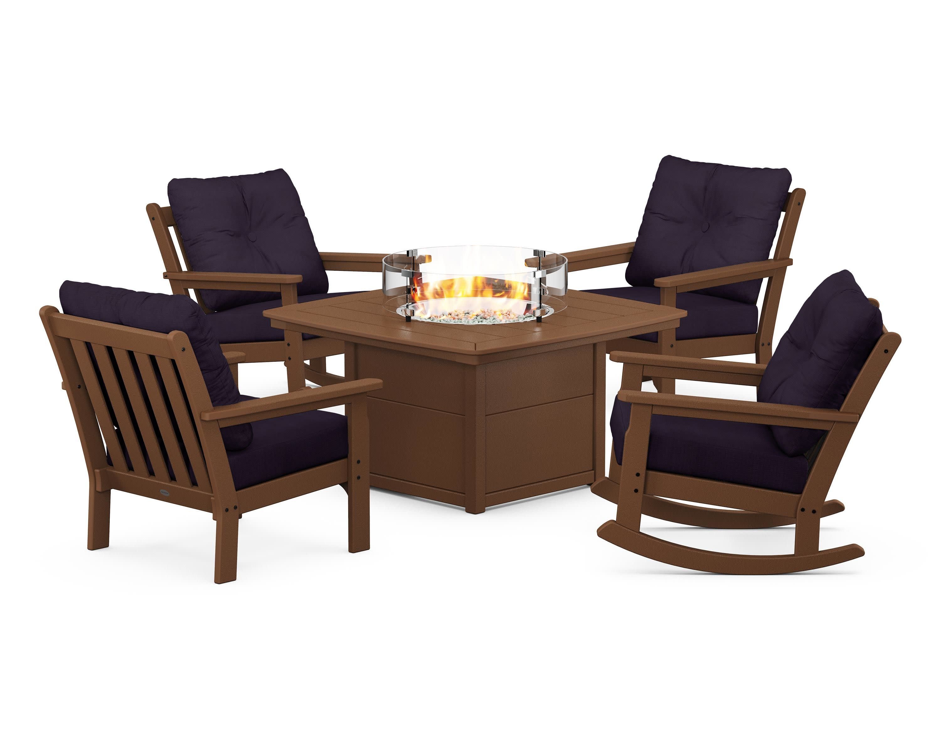 Vineyard 5-Piece Deep Seating Rocking Chair Conversation Set with Fire Pit Table - Image 9