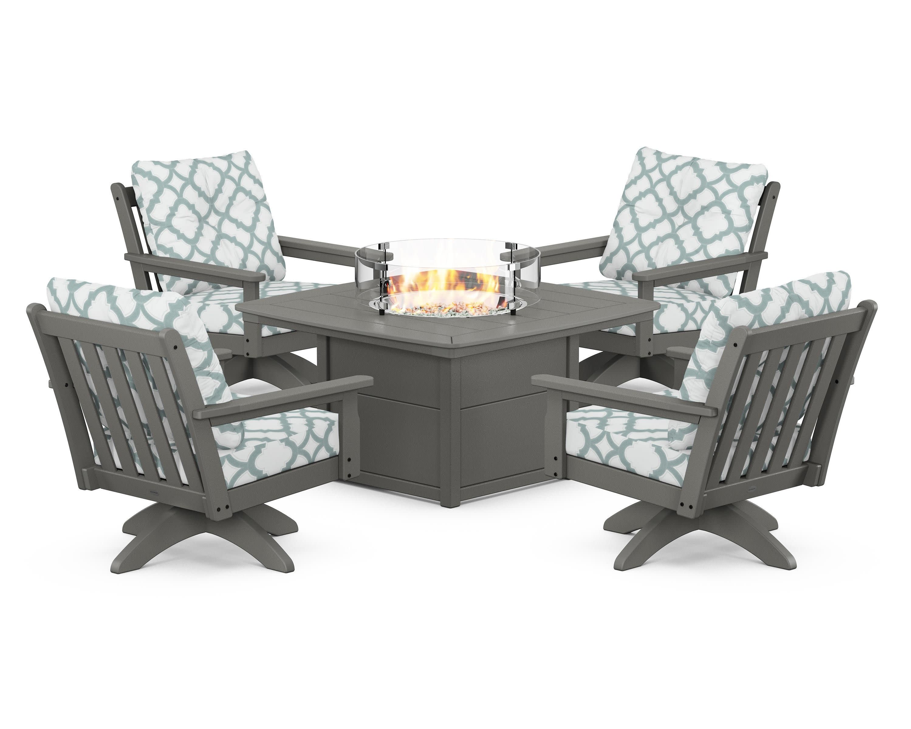 Vineyard 5-Piece Deep Seating Swivel Conversation Set with Fire Pit Table - Image 105