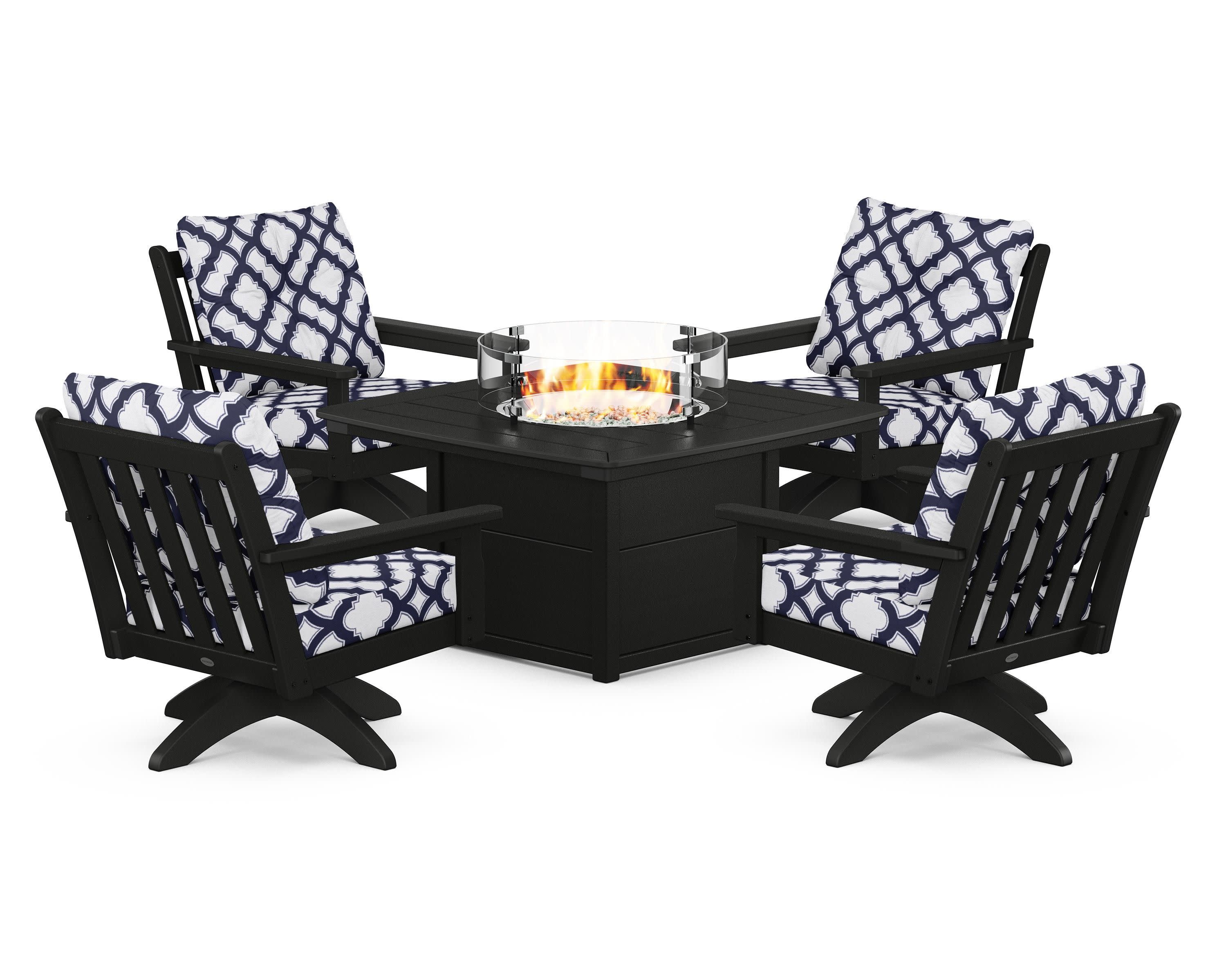 Vineyard 5-Piece Deep Seating Swivel Conversation Set with Fire Pit Table - Image 108