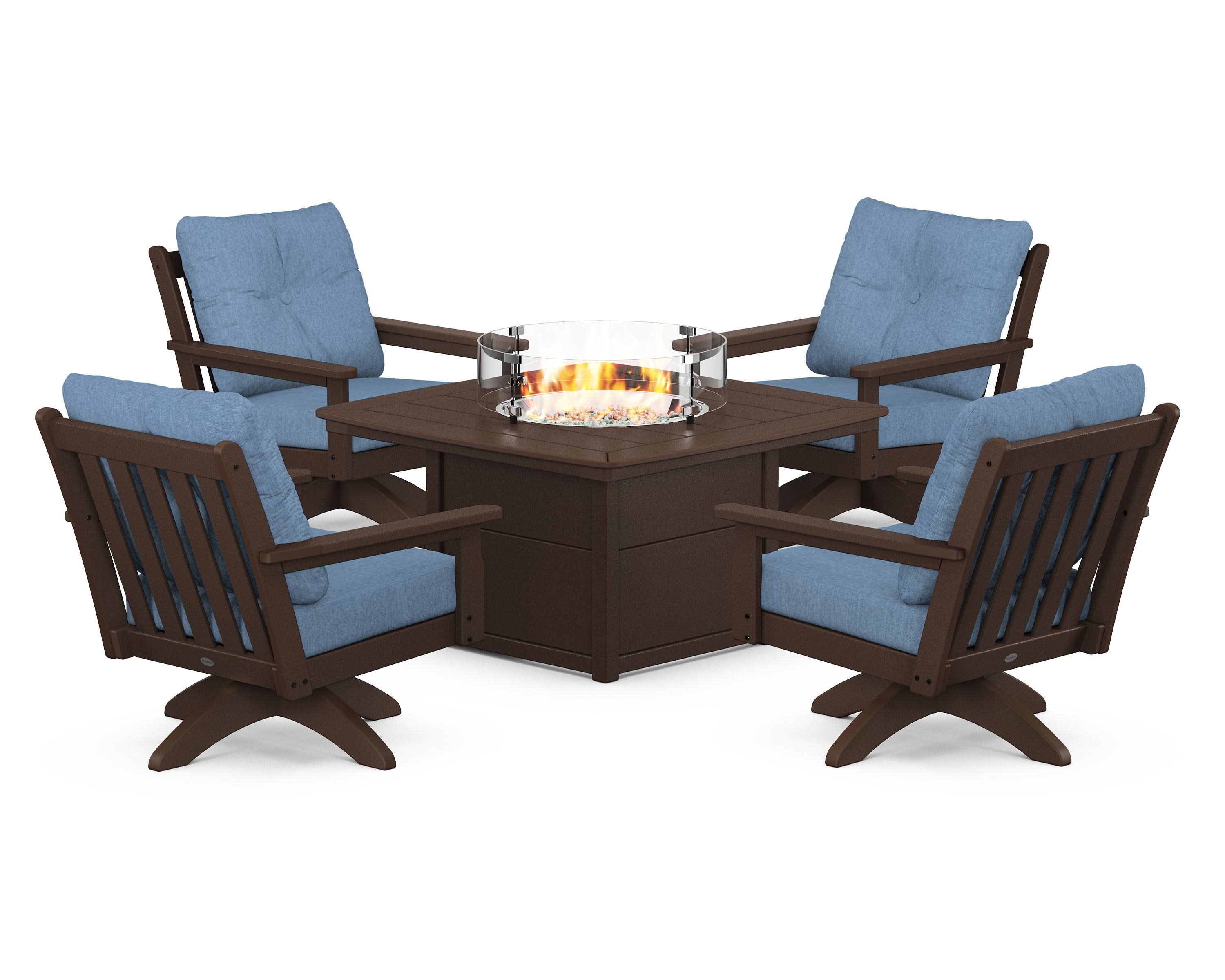 Vineyard 5-Piece Deep Seating Swivel Conversation Set with Fire Pit Table - Image 114