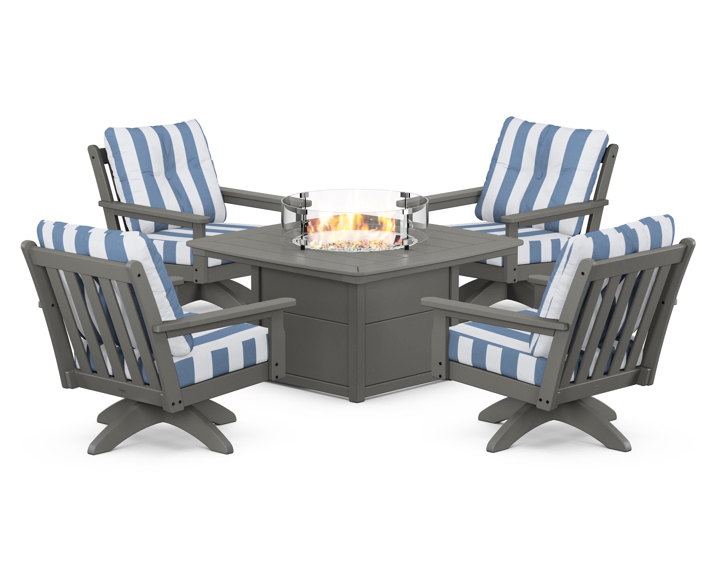 Vineyard 5-Piece Deep Seating Swivel Conversation Set with Fire Pit Table - Image 118