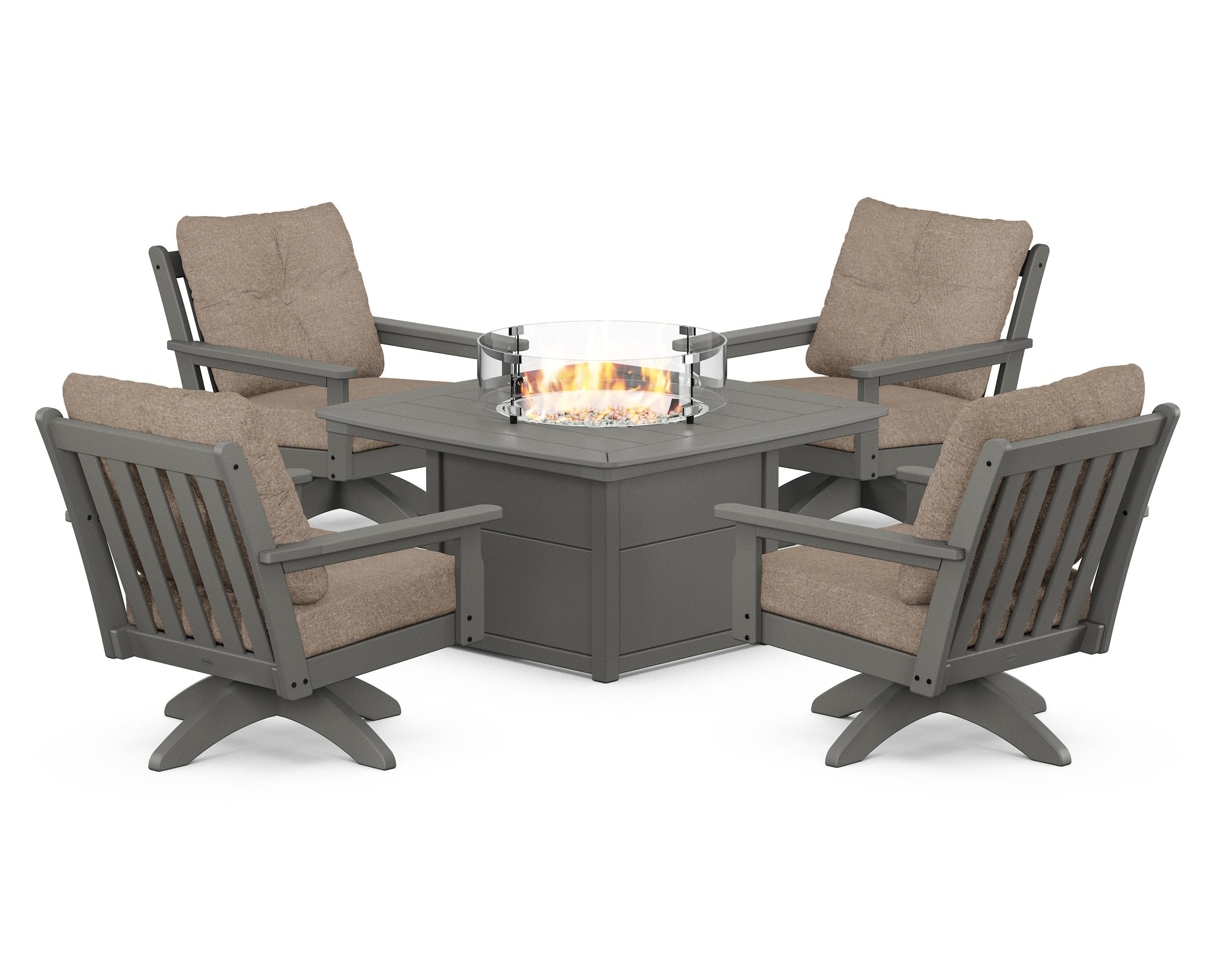 Vineyard 5-Piece Deep Seating Swivel Conversation Set with Fire Pit Table - Image 119
