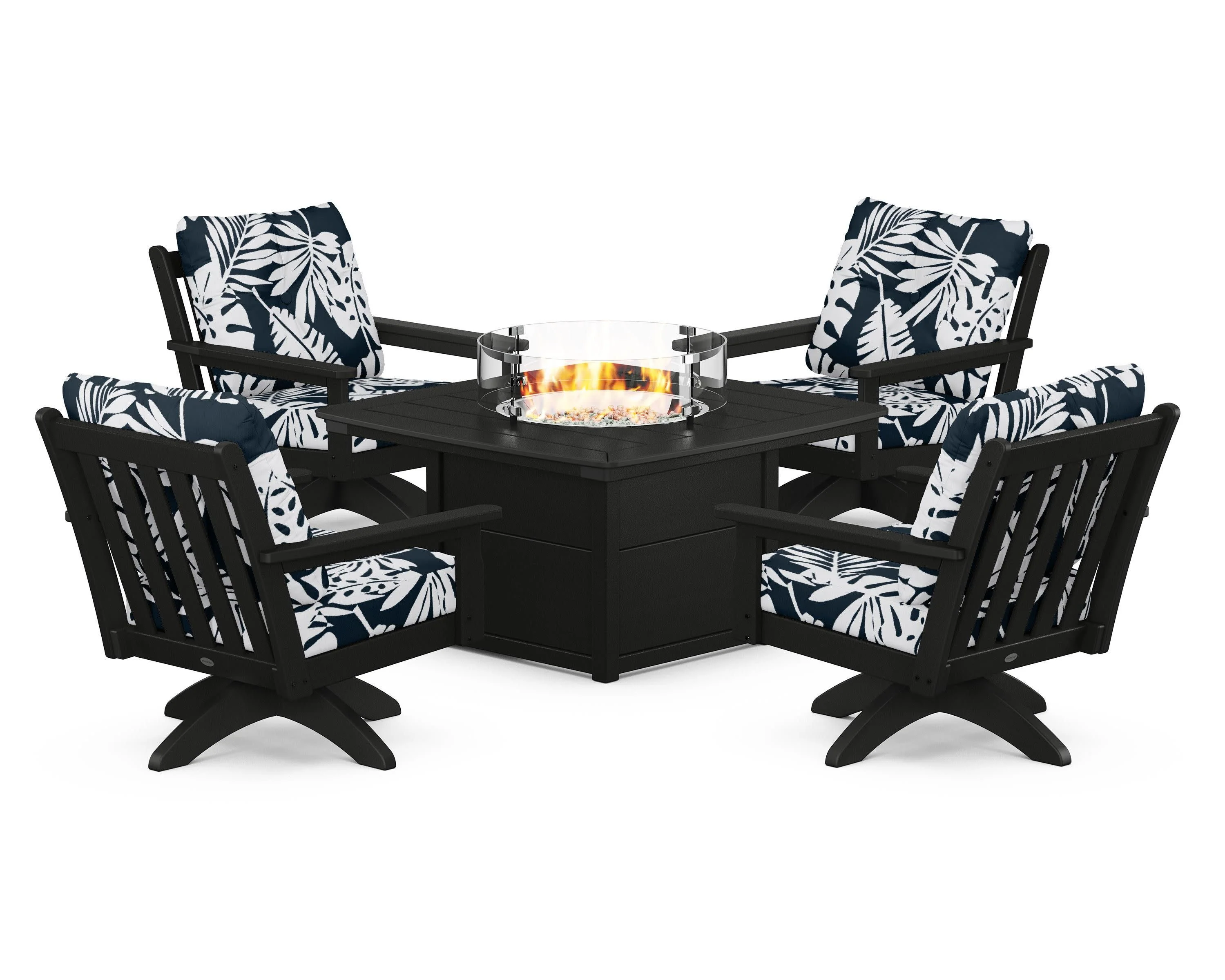 Vineyard 5-Piece Deep Seating Swivel Conversation Set with Fire Pit Table - Image 128