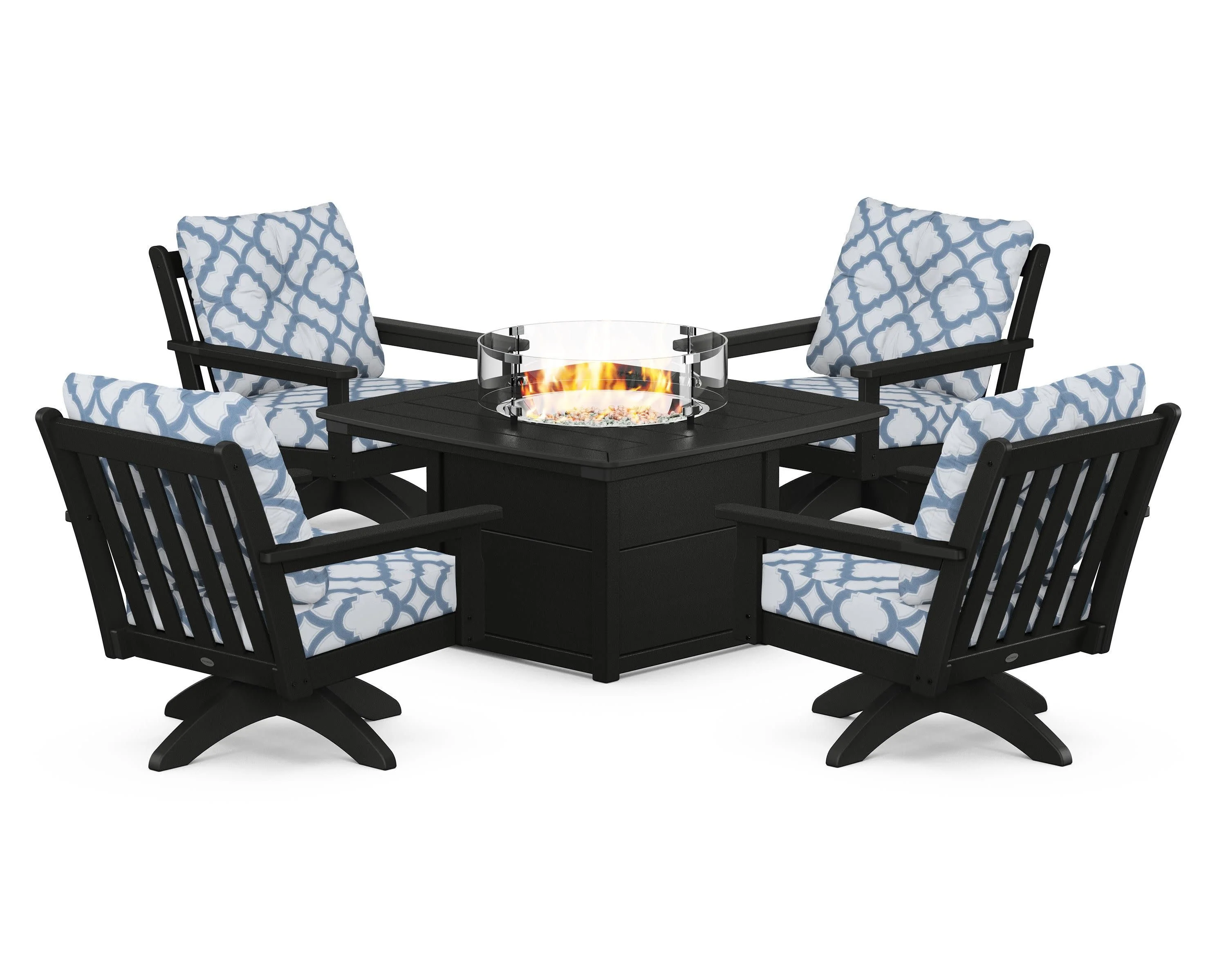 Vineyard 5-Piece Deep Seating Swivel Conversation Set with Fire Pit Table - Image 13