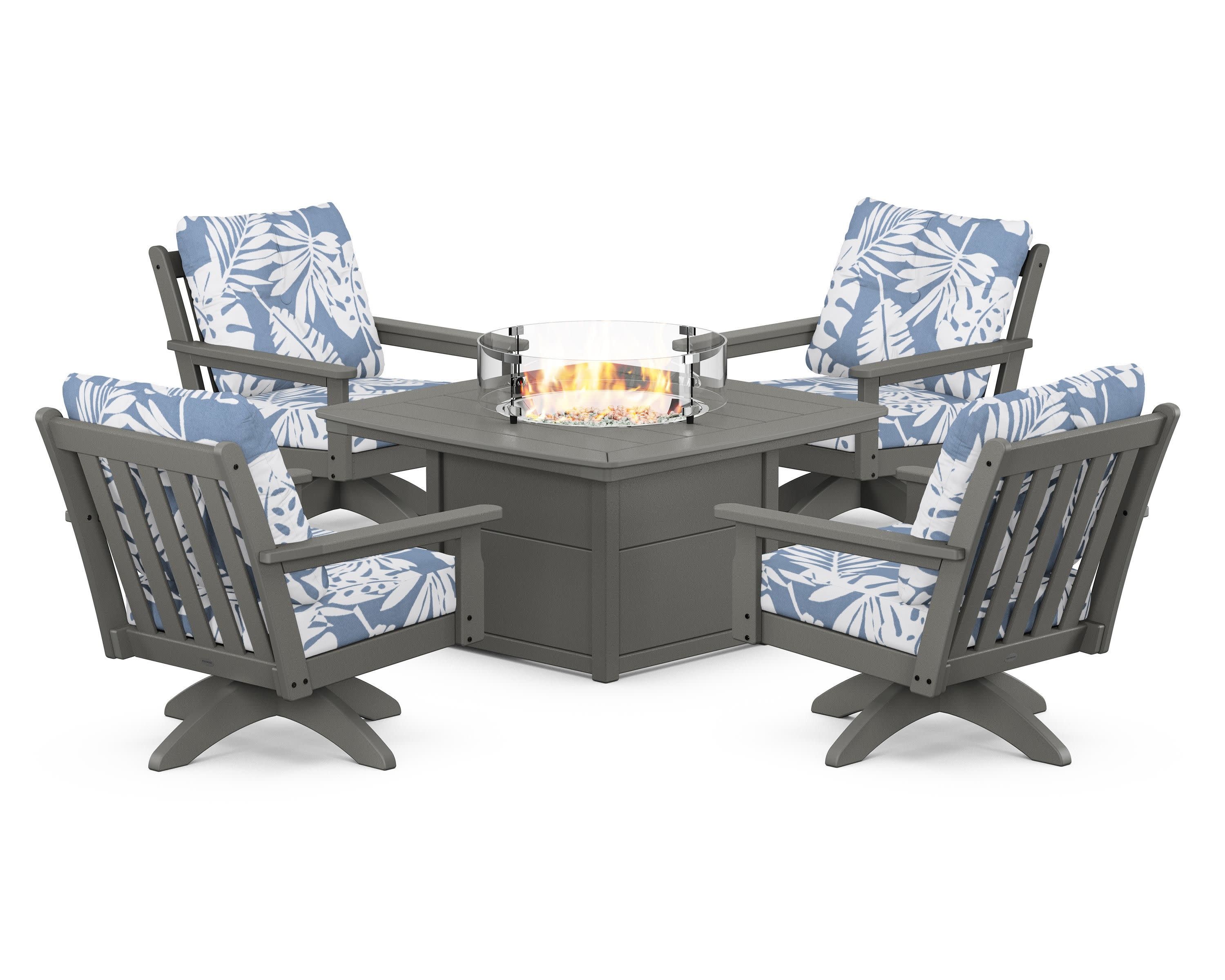 Vineyard 5-Piece Deep Seating Swivel Conversation Set with Fire Pit Table - Image 132