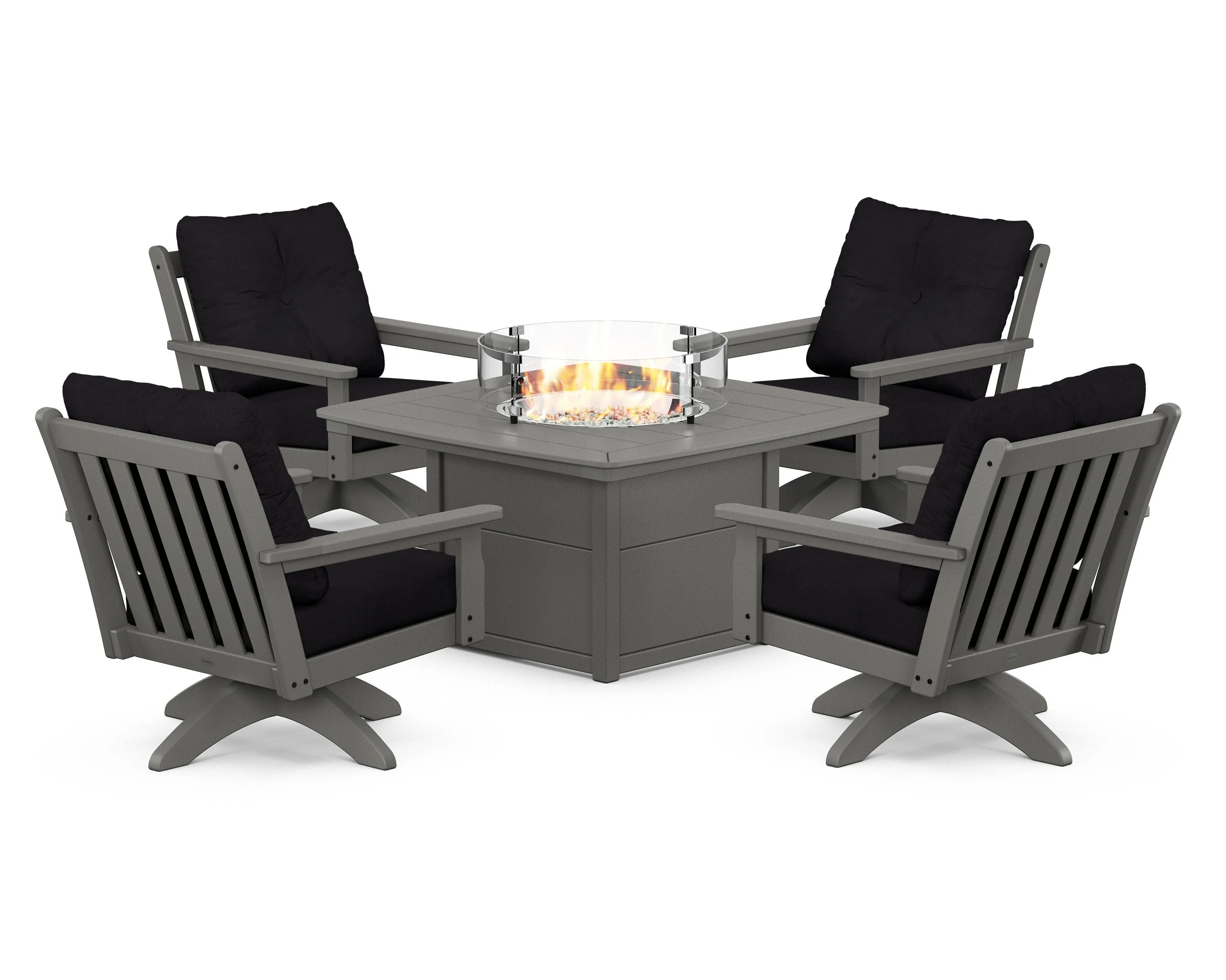 Vineyard 5-Piece Deep Seating Swivel Conversation Set with Fire Pit Table - Image 137