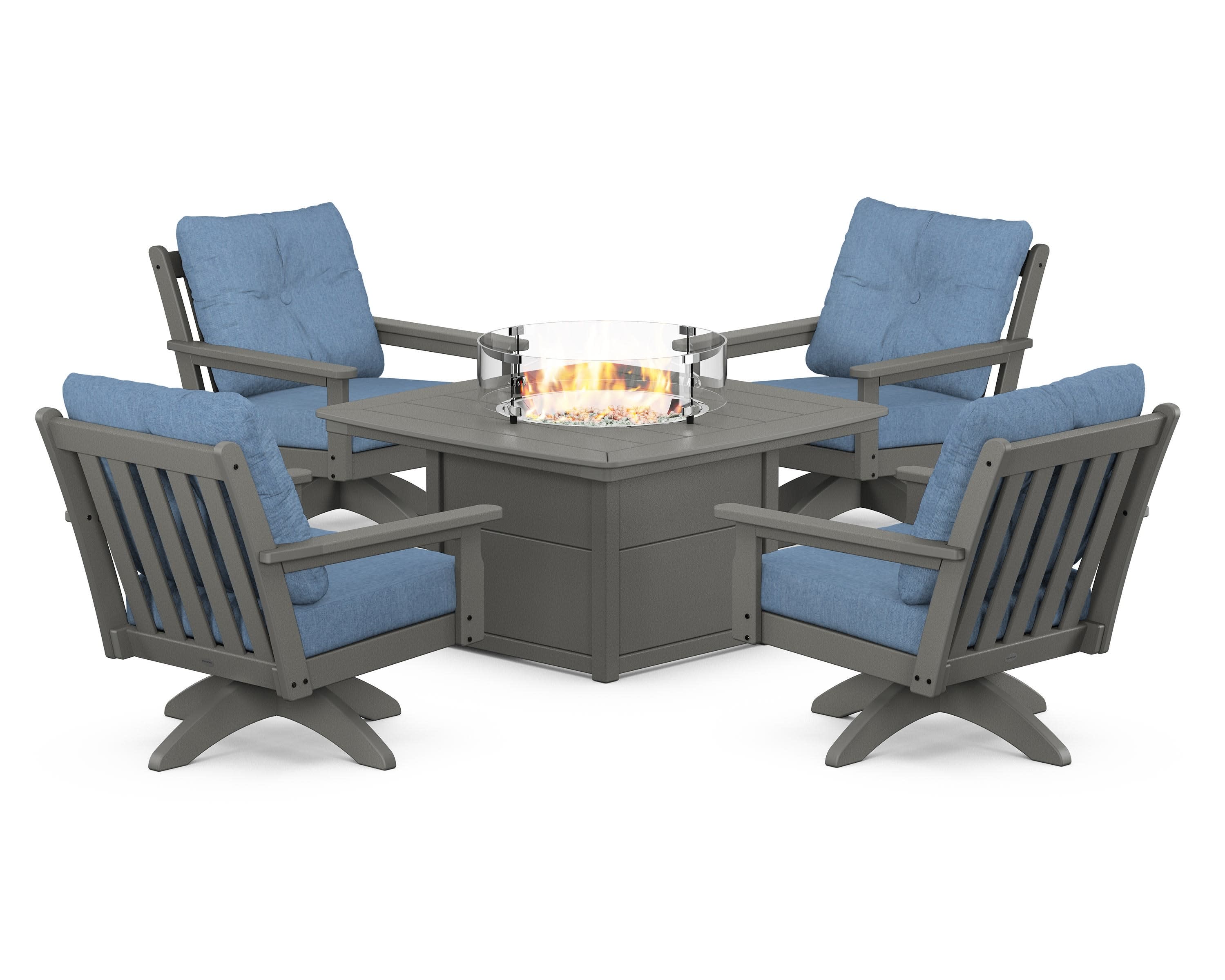 Vineyard 5-Piece Deep Seating Swivel Conversation Set with Fire Pit Table - Image 139