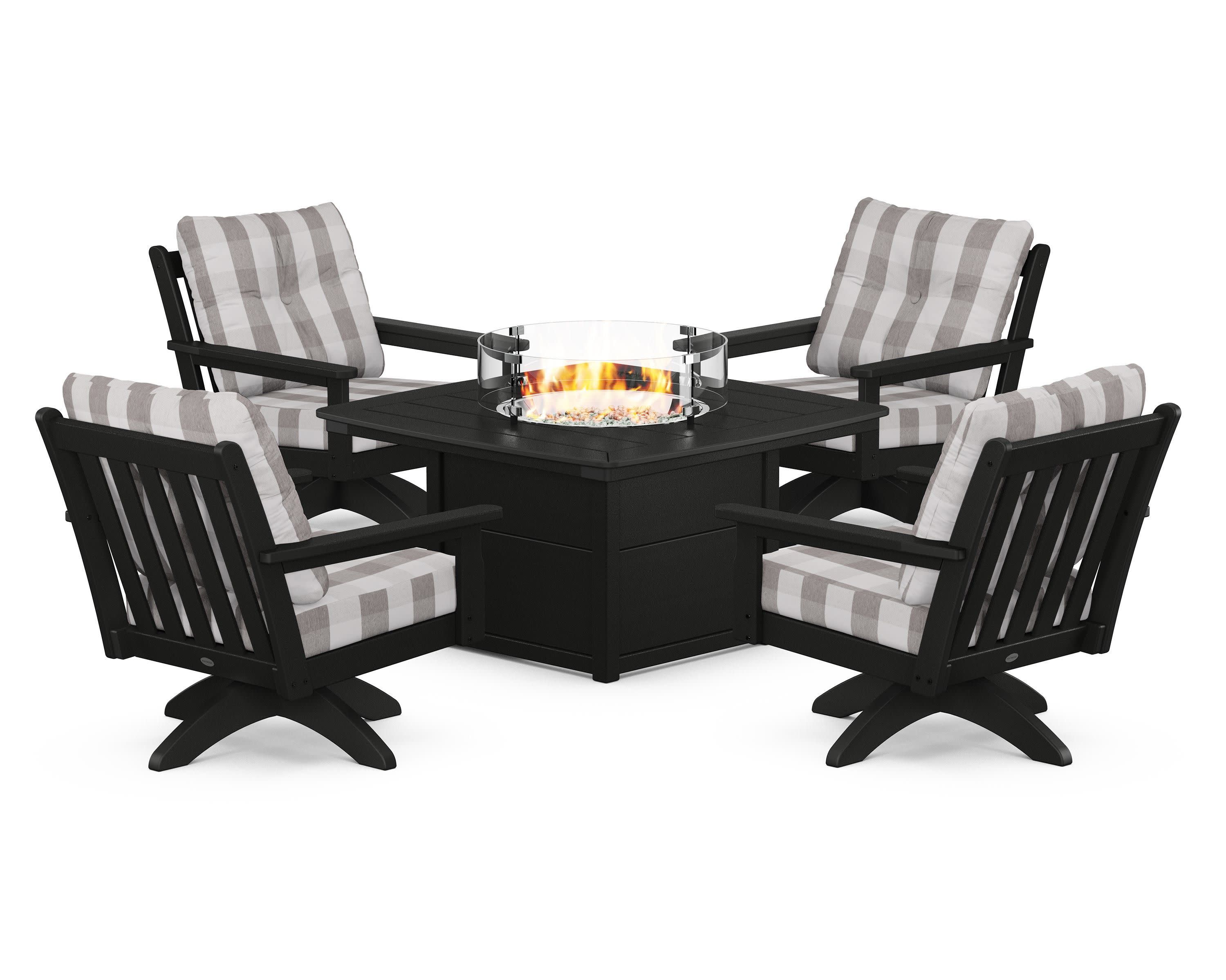 Vineyard 5-Piece Deep Seating Swivel Conversation Set with Fire Pit Table - Image 140