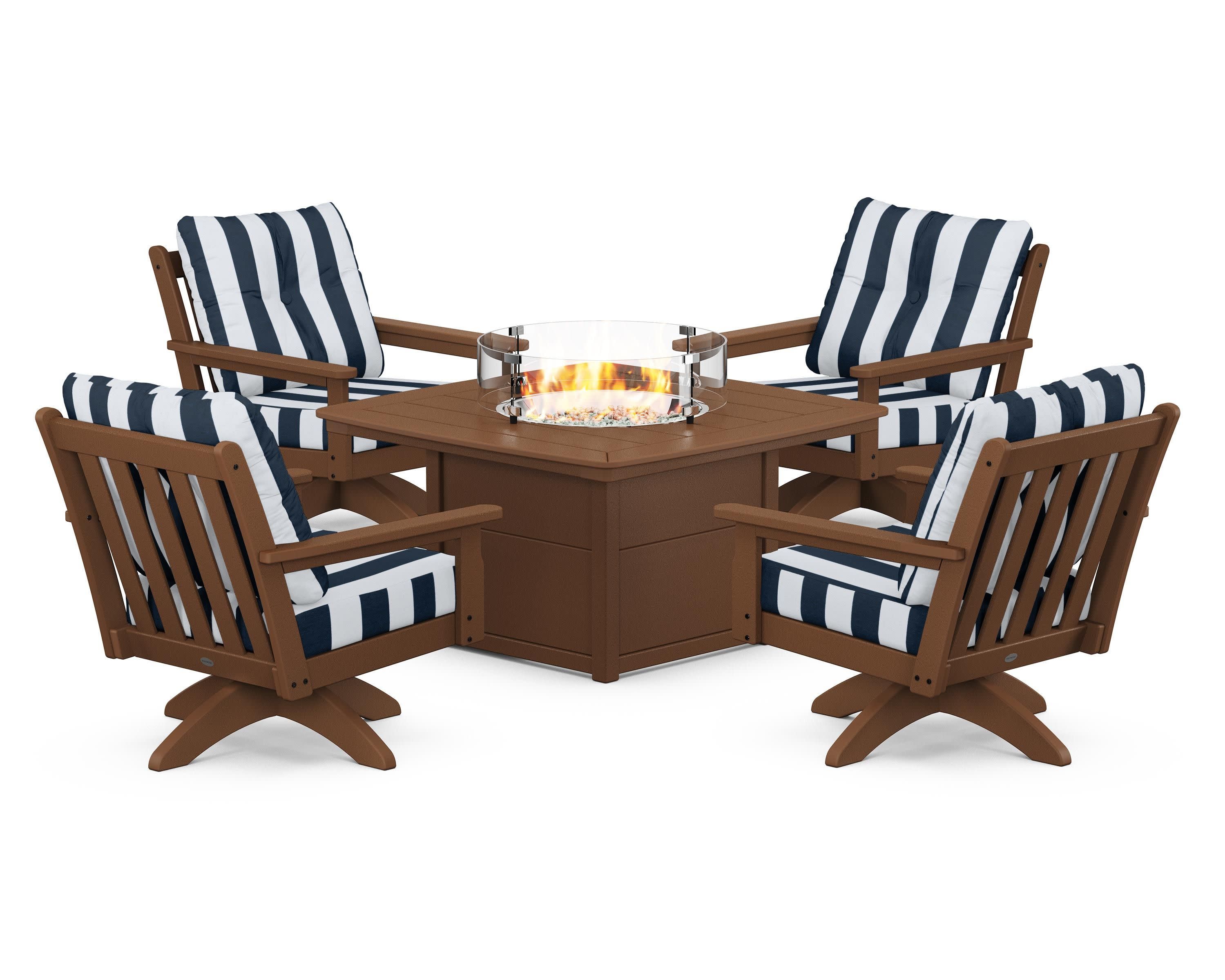 Vineyard 5-Piece Deep Seating Swivel Conversation Set with Fire Pit Table - Image 144