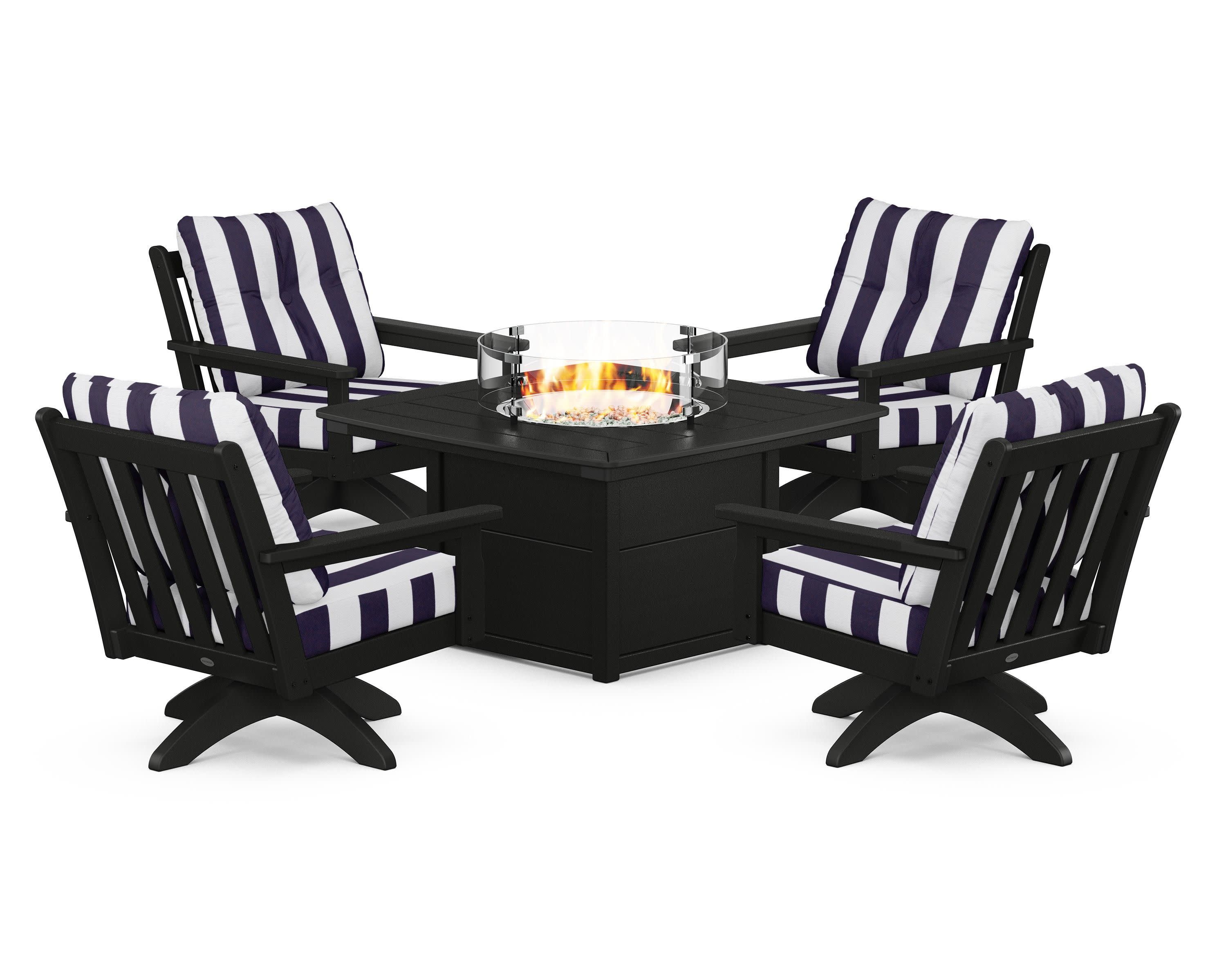 Vineyard 5-Piece Deep Seating Swivel Conversation Set with Fire Pit Table - Image 150