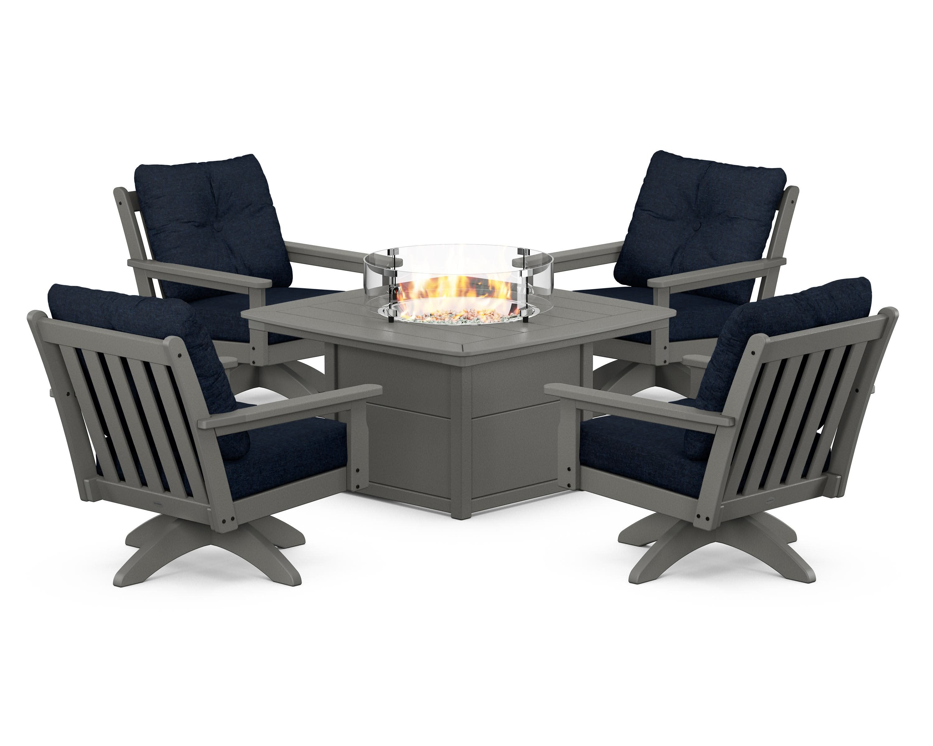 Vineyard 5-Piece Deep Seating Swivel Conversation Set with Fire Pit Table - Image 154