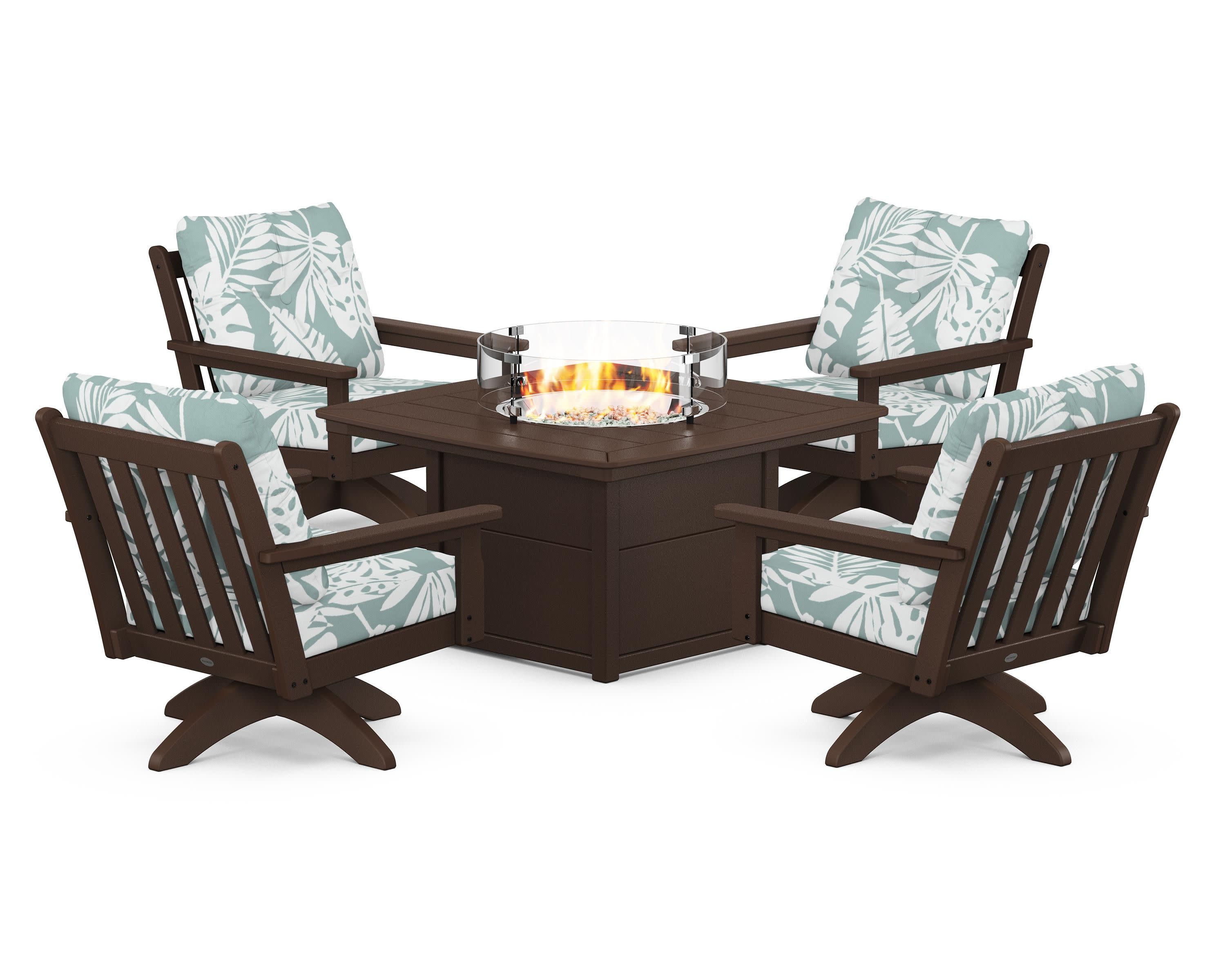 Vineyard 5-Piece Deep Seating Swivel Conversation Set with Fire Pit Table - Image 157