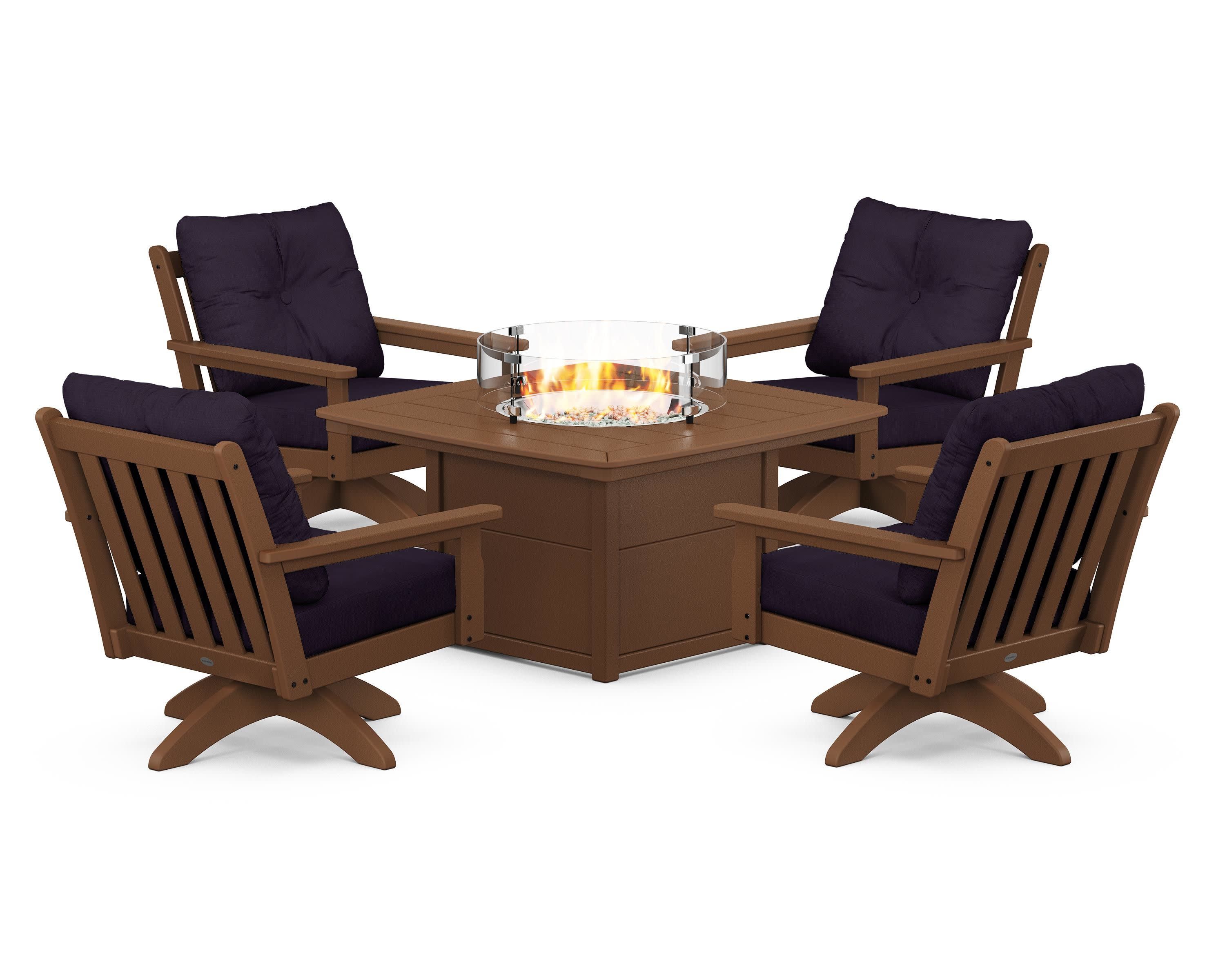 Vineyard 5-Piece Deep Seating Swivel Conversation Set with Fire Pit Table - Image 16