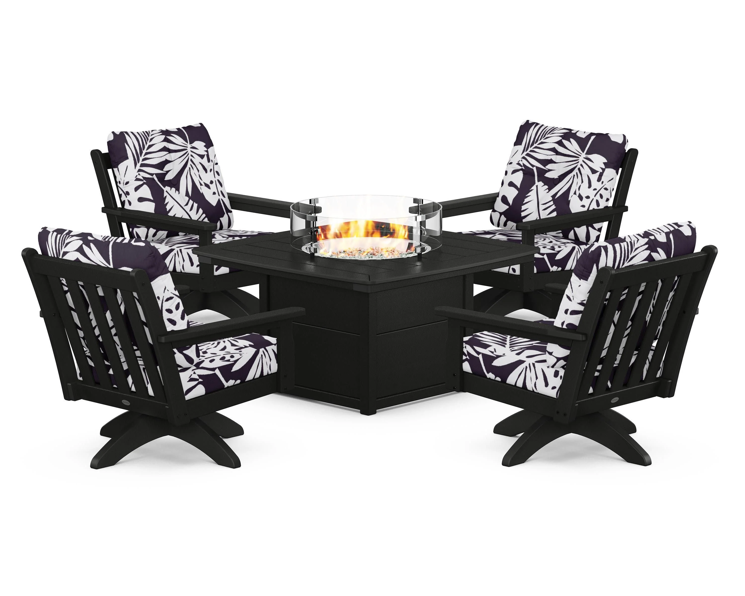 Vineyard 5-Piece Deep Seating Swivel Conversation Set with Fire Pit Table - Image 160