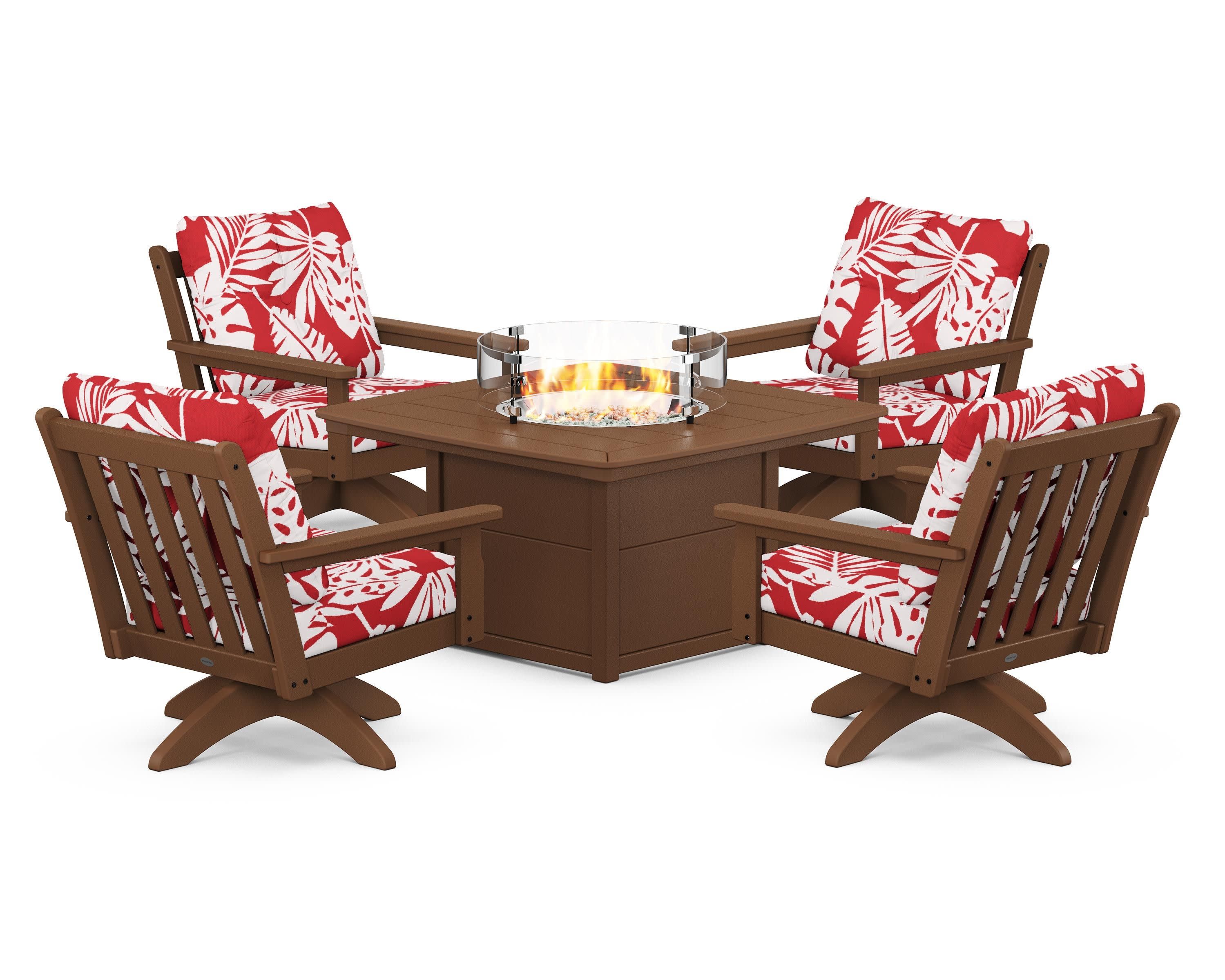 Vineyard 5-Piece Deep Seating Swivel Conversation Set with Fire Pit Table - Image 161