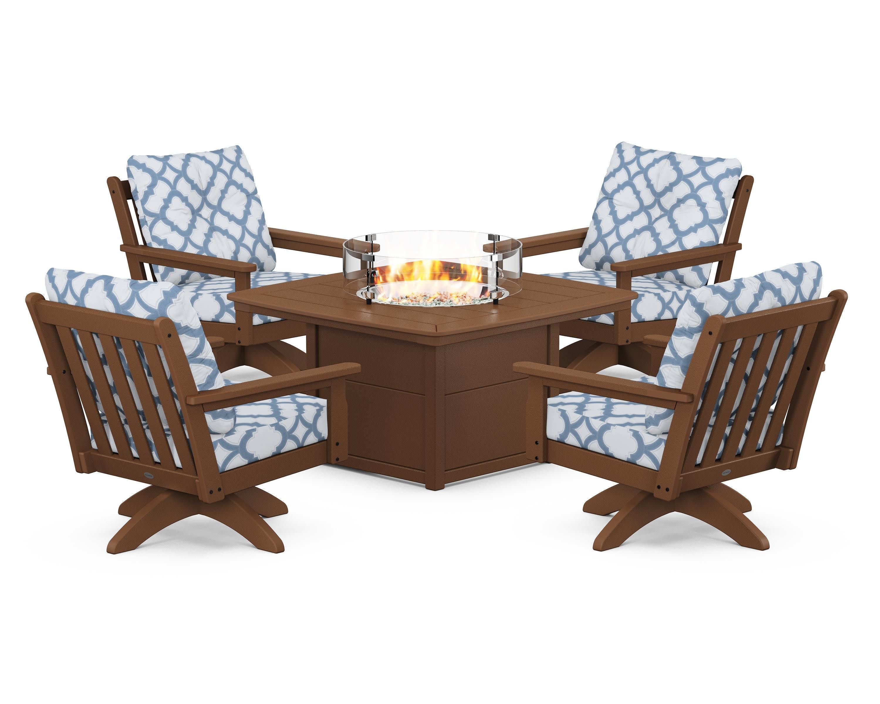 Vineyard 5-Piece Deep Seating Swivel Conversation Set with Fire Pit Table - Image 163