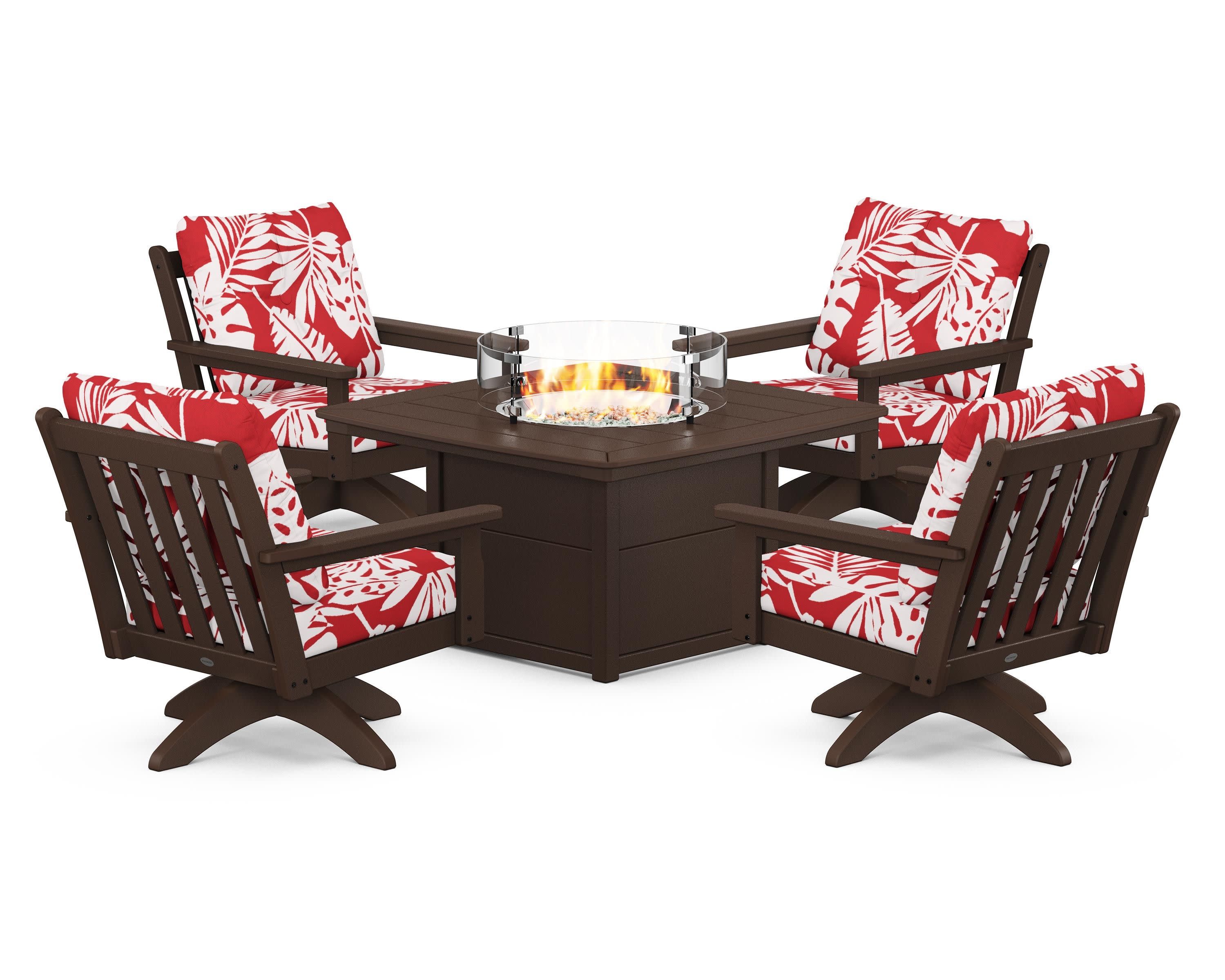 Vineyard 5-Piece Deep Seating Swivel Conversation Set with Fire Pit Table - Image 166