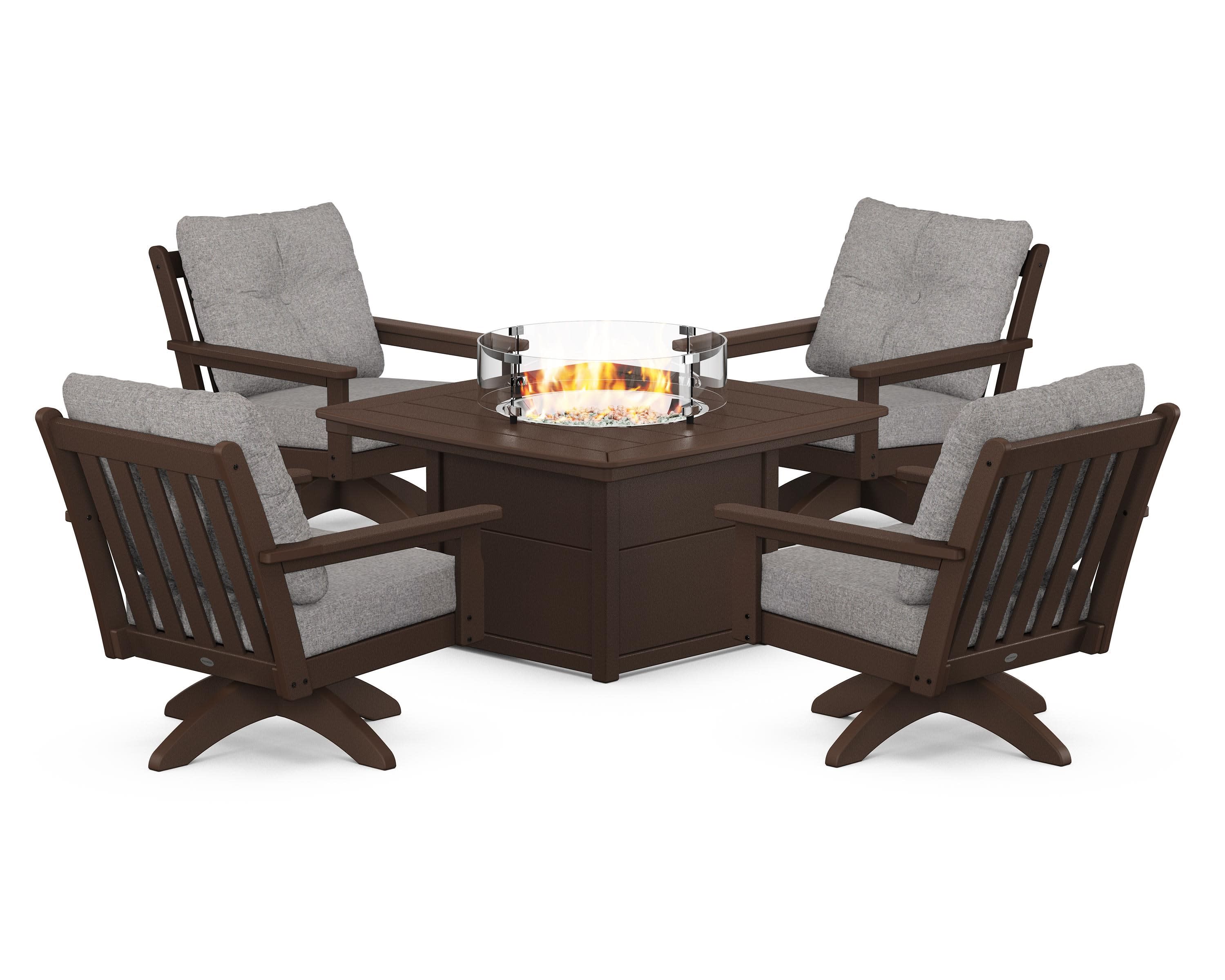 Vineyard 5-Piece Deep Seating Swivel Conversation Set with Fire Pit Table - Image 170