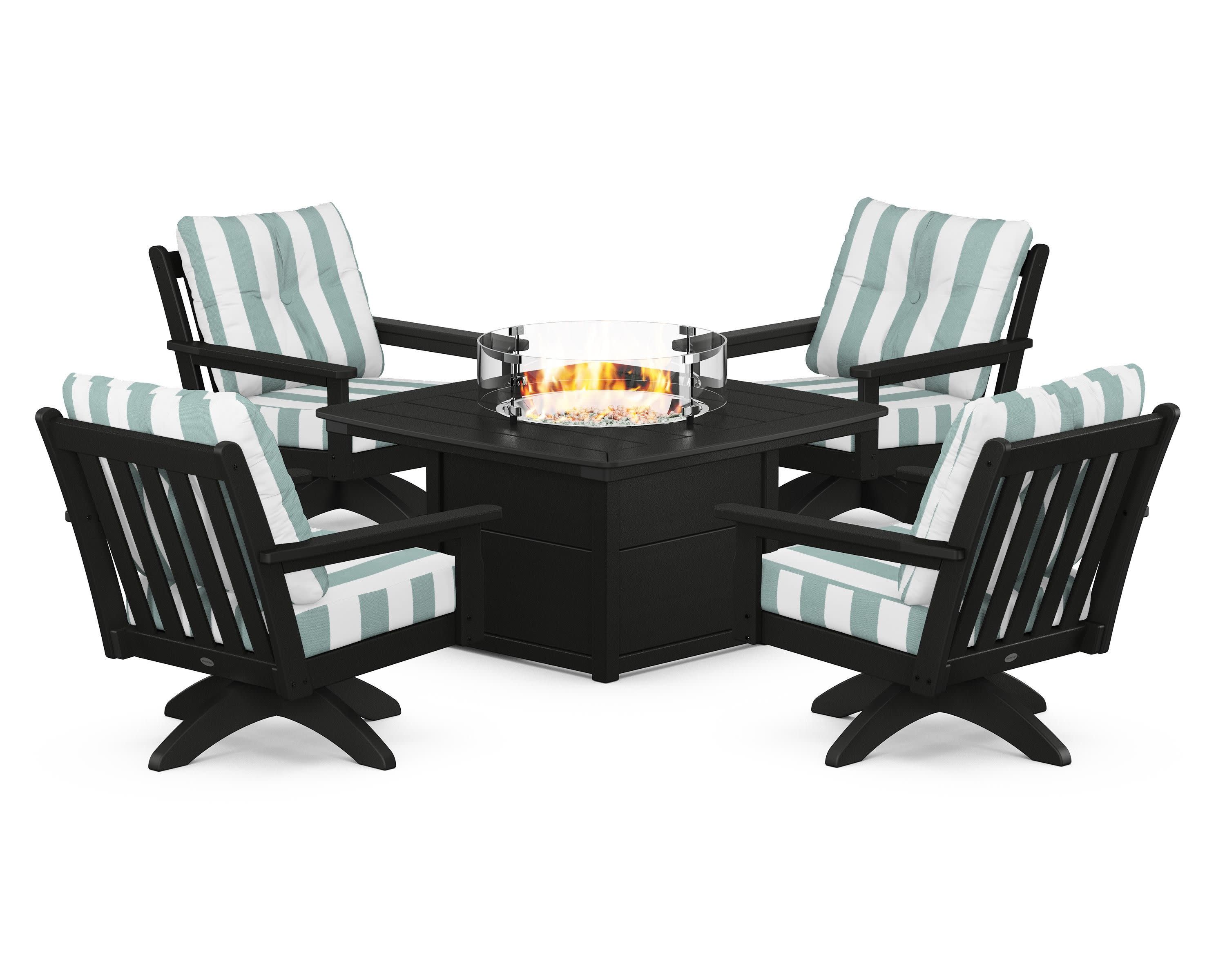 Vineyard 5-Piece Deep Seating Swivel Conversation Set with Fire Pit Table - Image 171