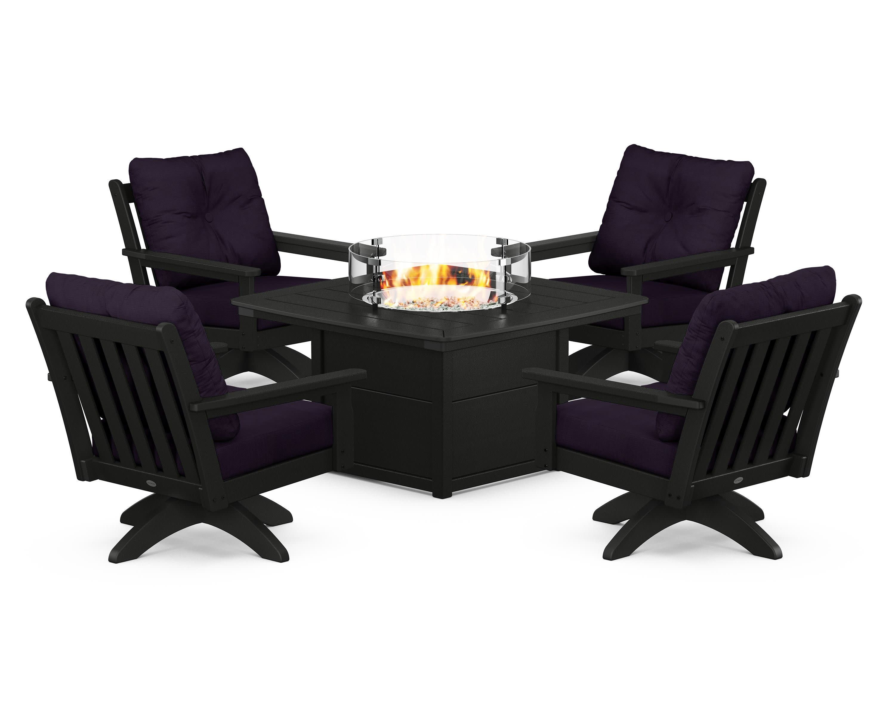 Vineyard 5-Piece Deep Seating Swivel Conversation Set with Fire Pit Table - Image 173
