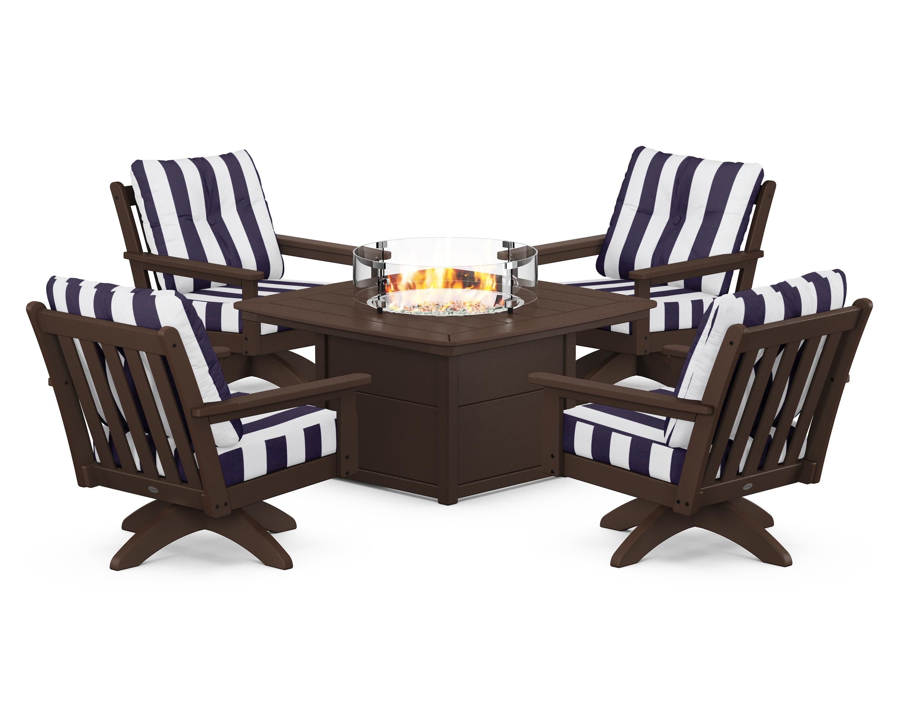 Vineyard 5-Piece Deep Seating Swivel Conversation Set with Fire Pit Table - Image 174