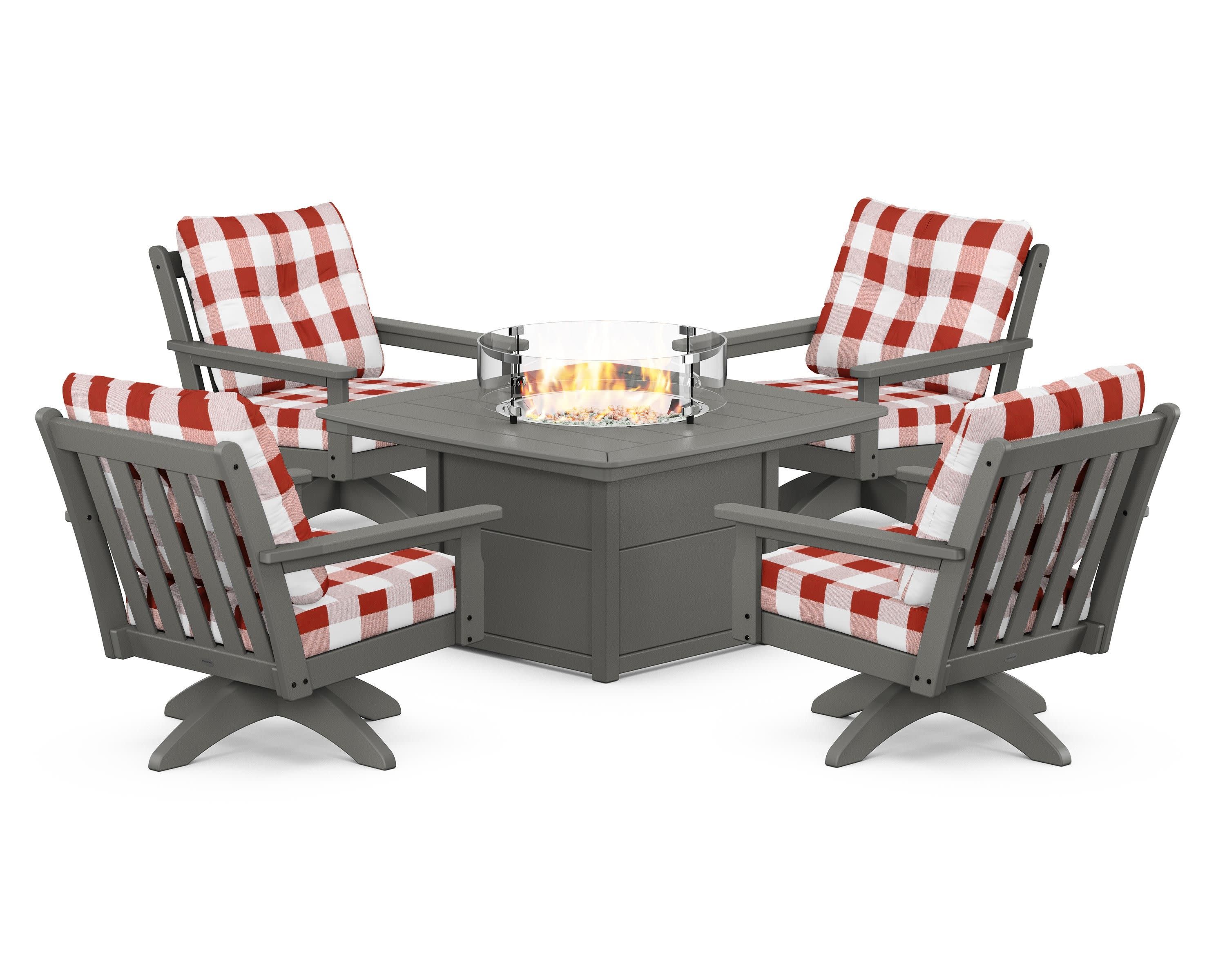 Vineyard 5-Piece Deep Seating Swivel Conversation Set with Fire Pit Table - Image 177