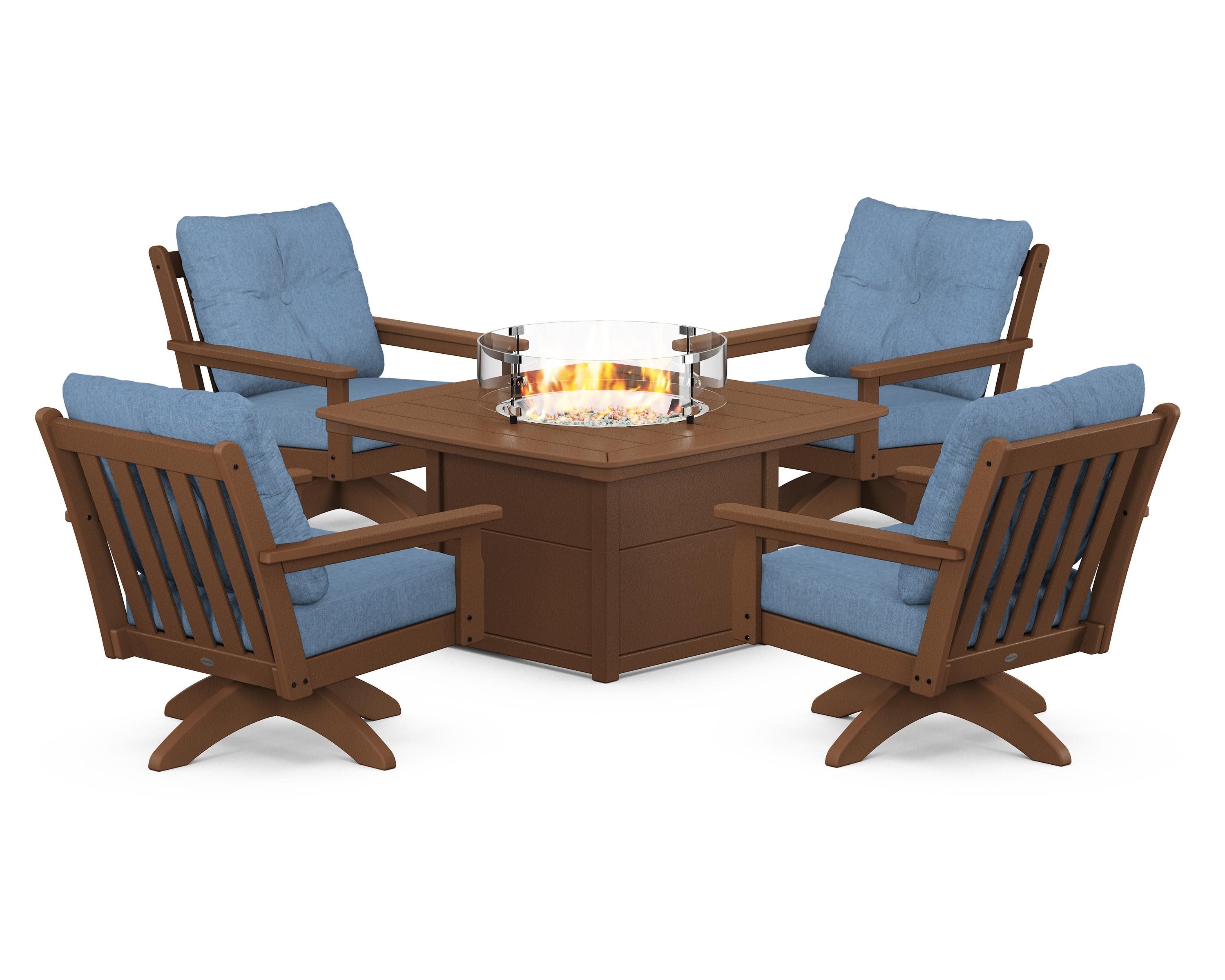 Vineyard 5-Piece Deep Seating Swivel Conversation Set with Fire Pit Table - Image 179