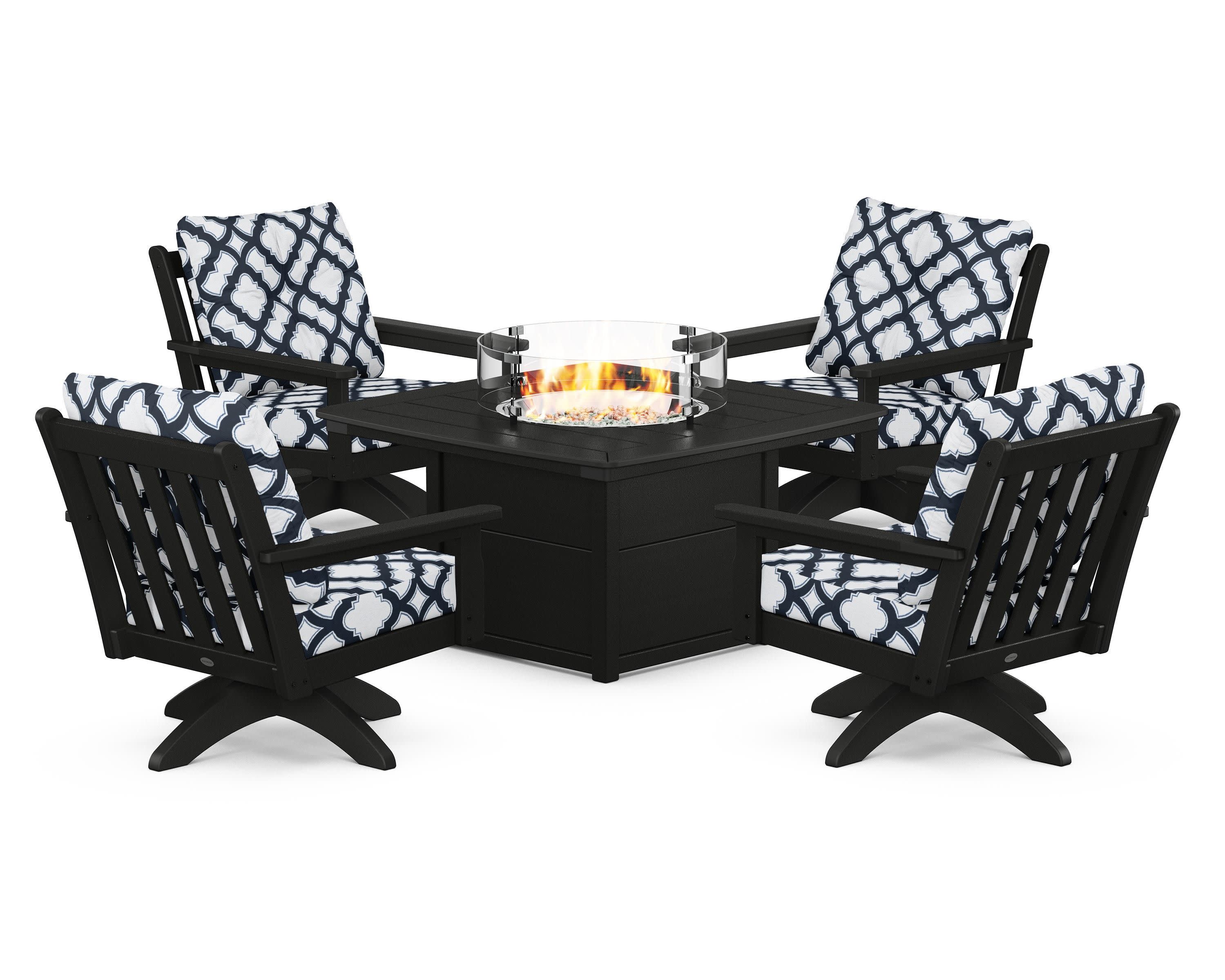 Vineyard 5-Piece Deep Seating Swivel Conversation Set with Fire Pit Table - Image 180