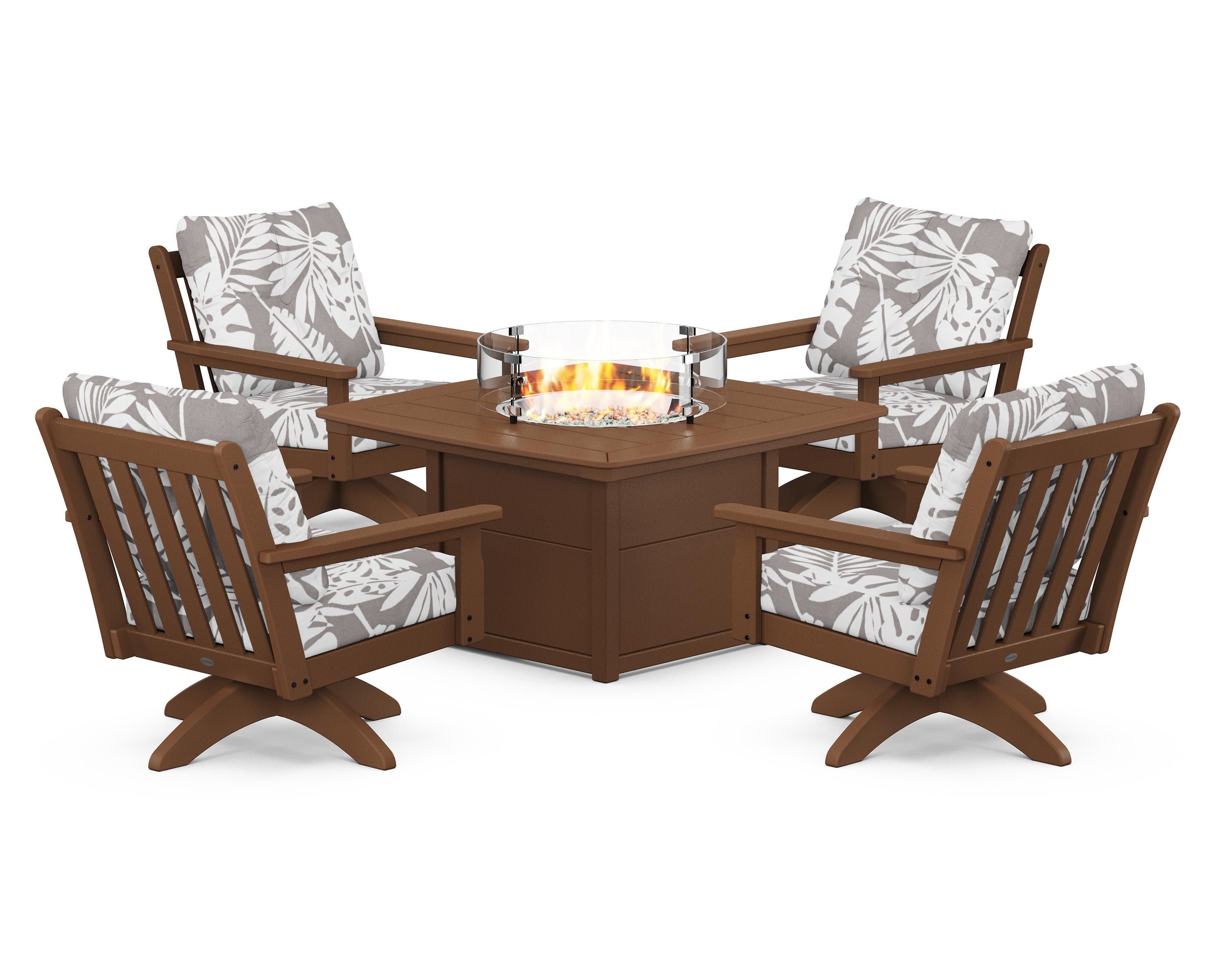 Vineyard 5-Piece Deep Seating Swivel Conversation Set with Fire Pit Table - Image 181