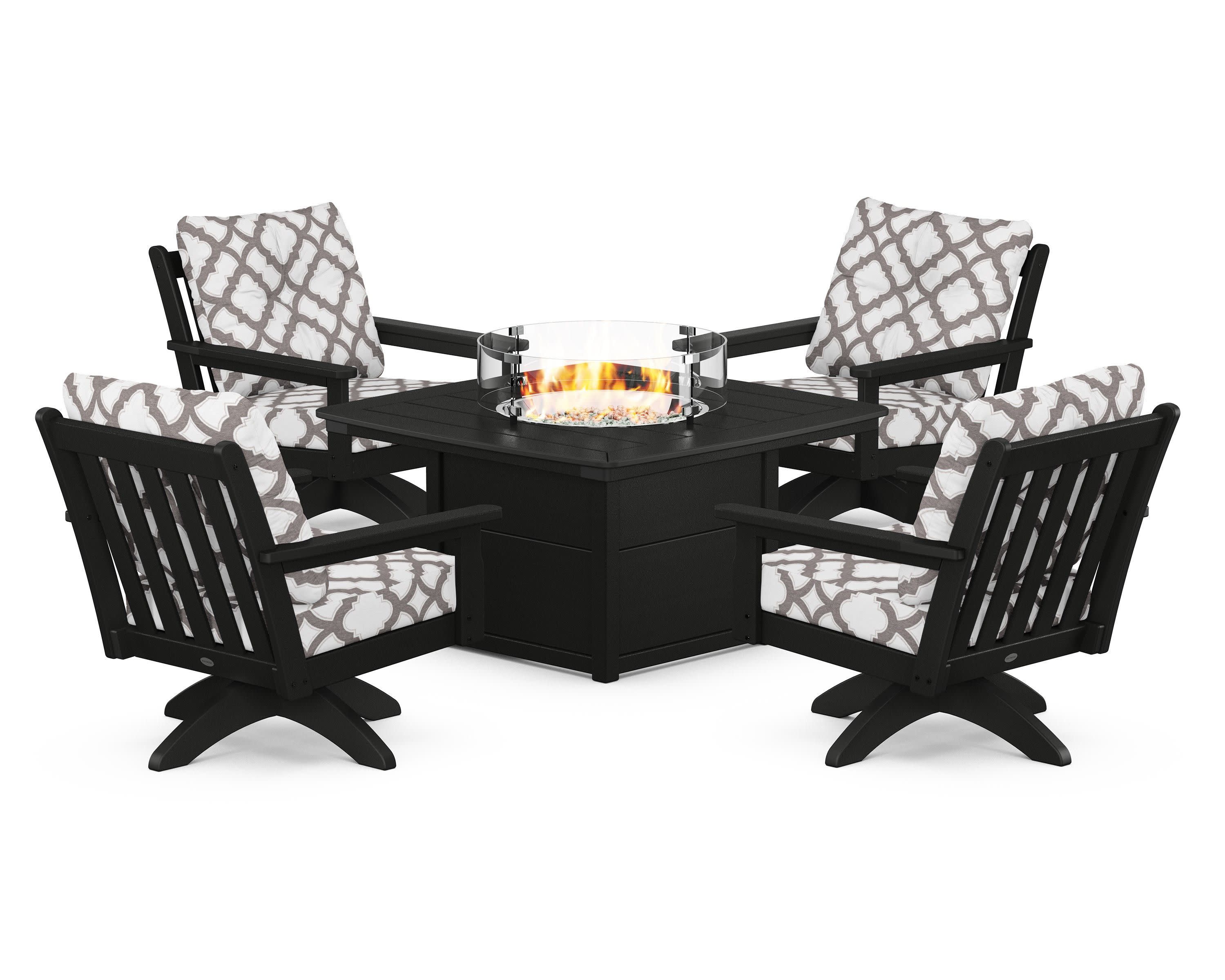 Vineyard 5-Piece Deep Seating Swivel Conversation Set with Fire Pit Table - Image 185