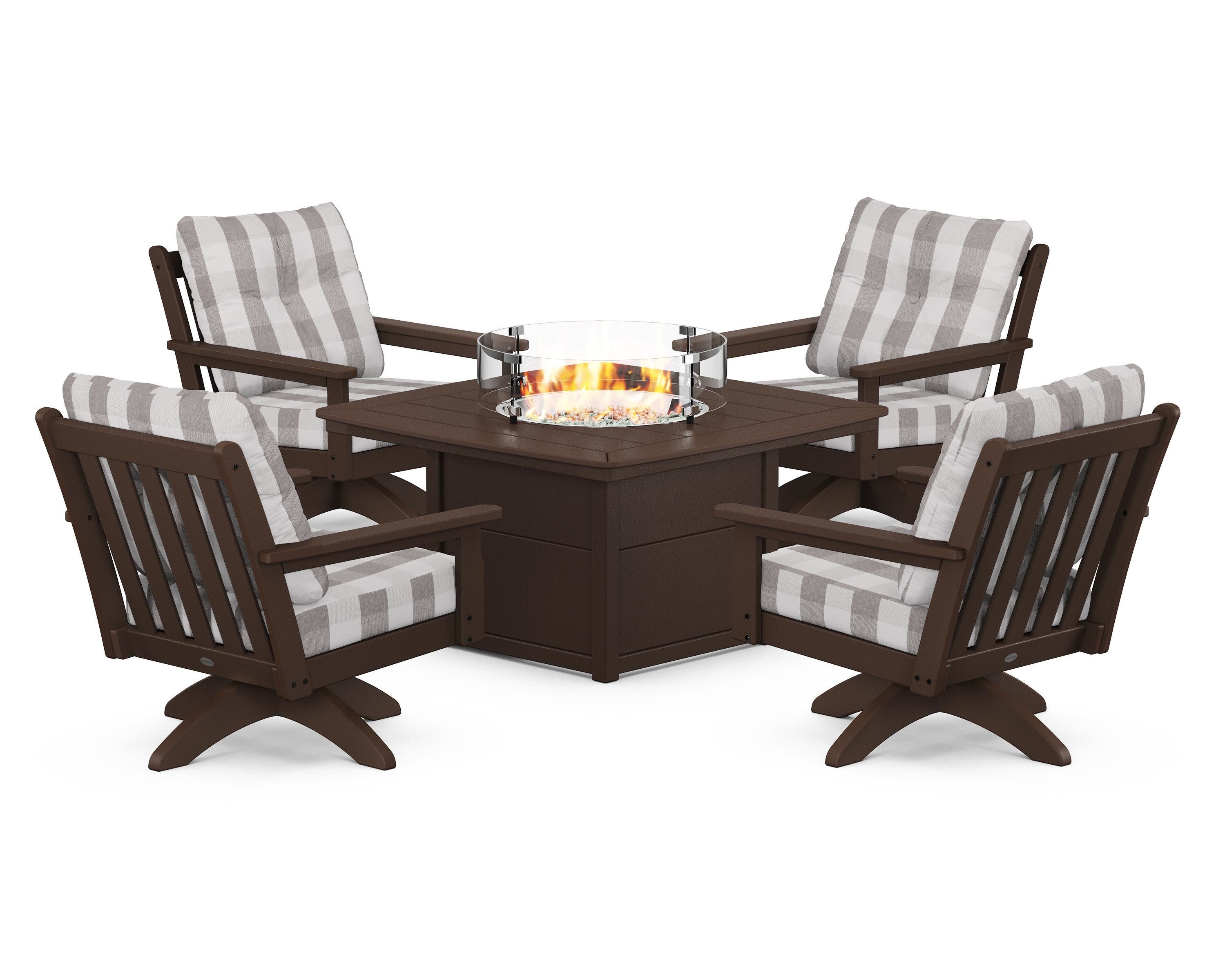 Vineyard 5-Piece Deep Seating Swivel Conversation Set with Fire Pit Table - Image 188