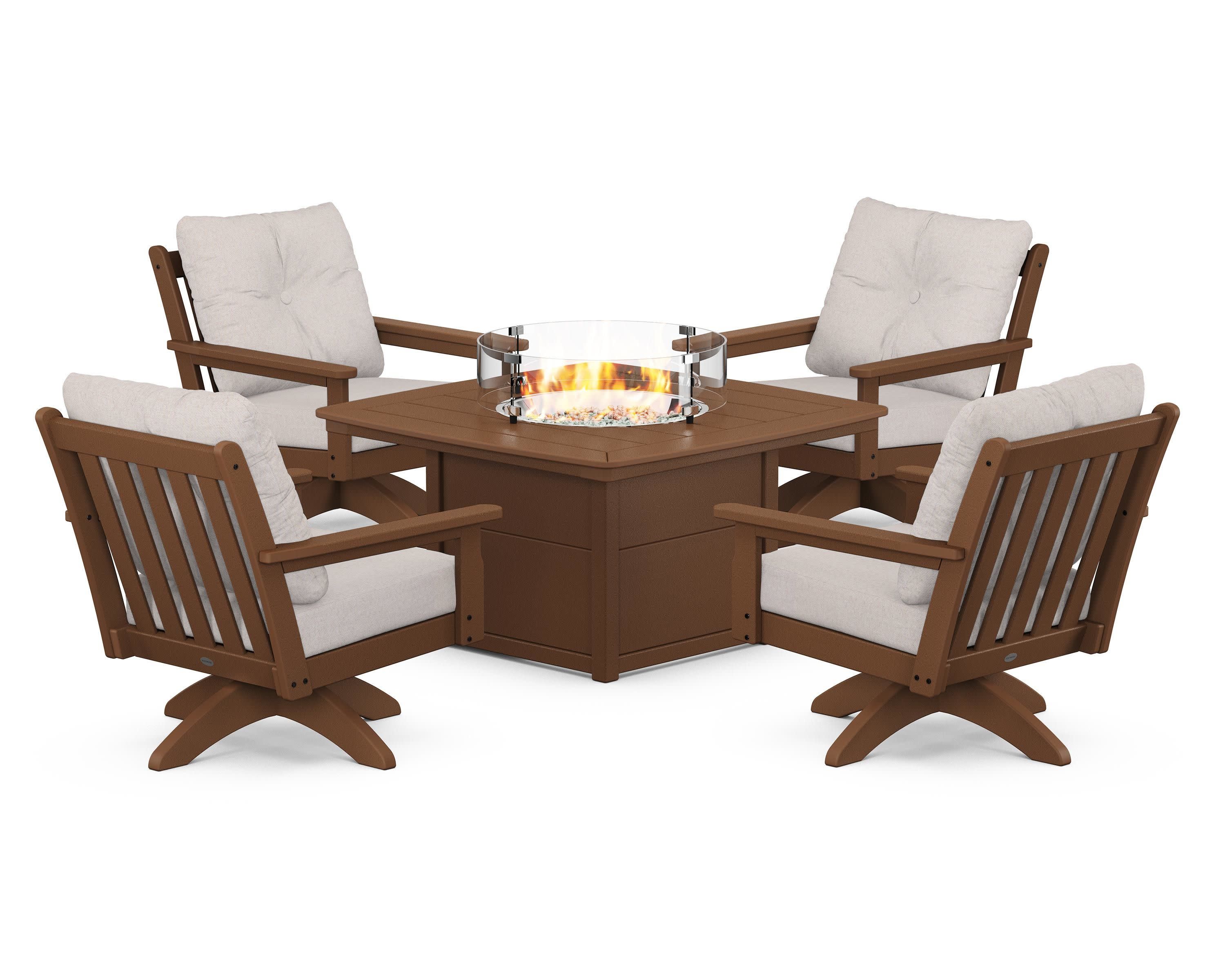 Vineyard 5-Piece Deep Seating Swivel Conversation Set with Fire Pit Table - Image 191